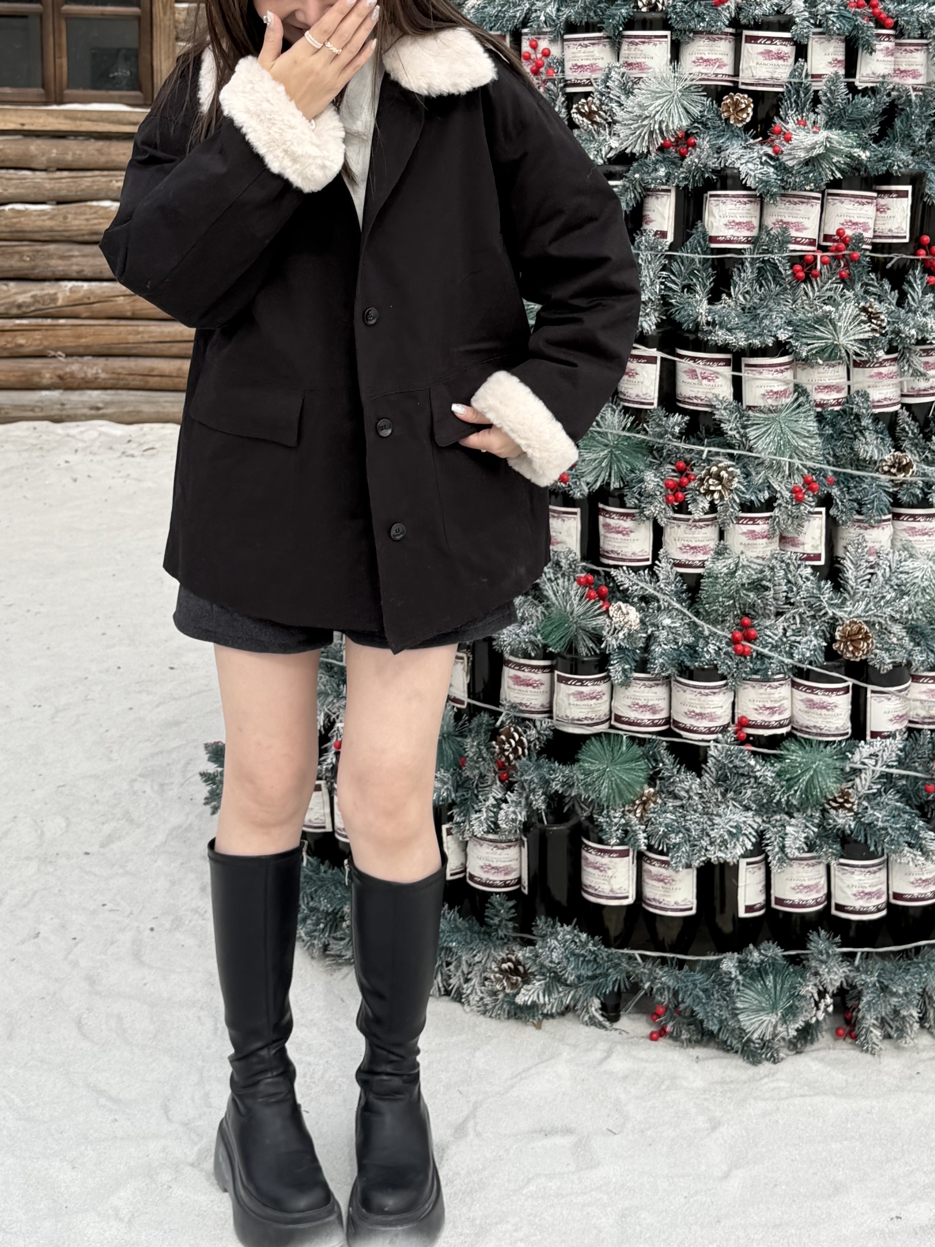 毛毛領羽絨長版外套