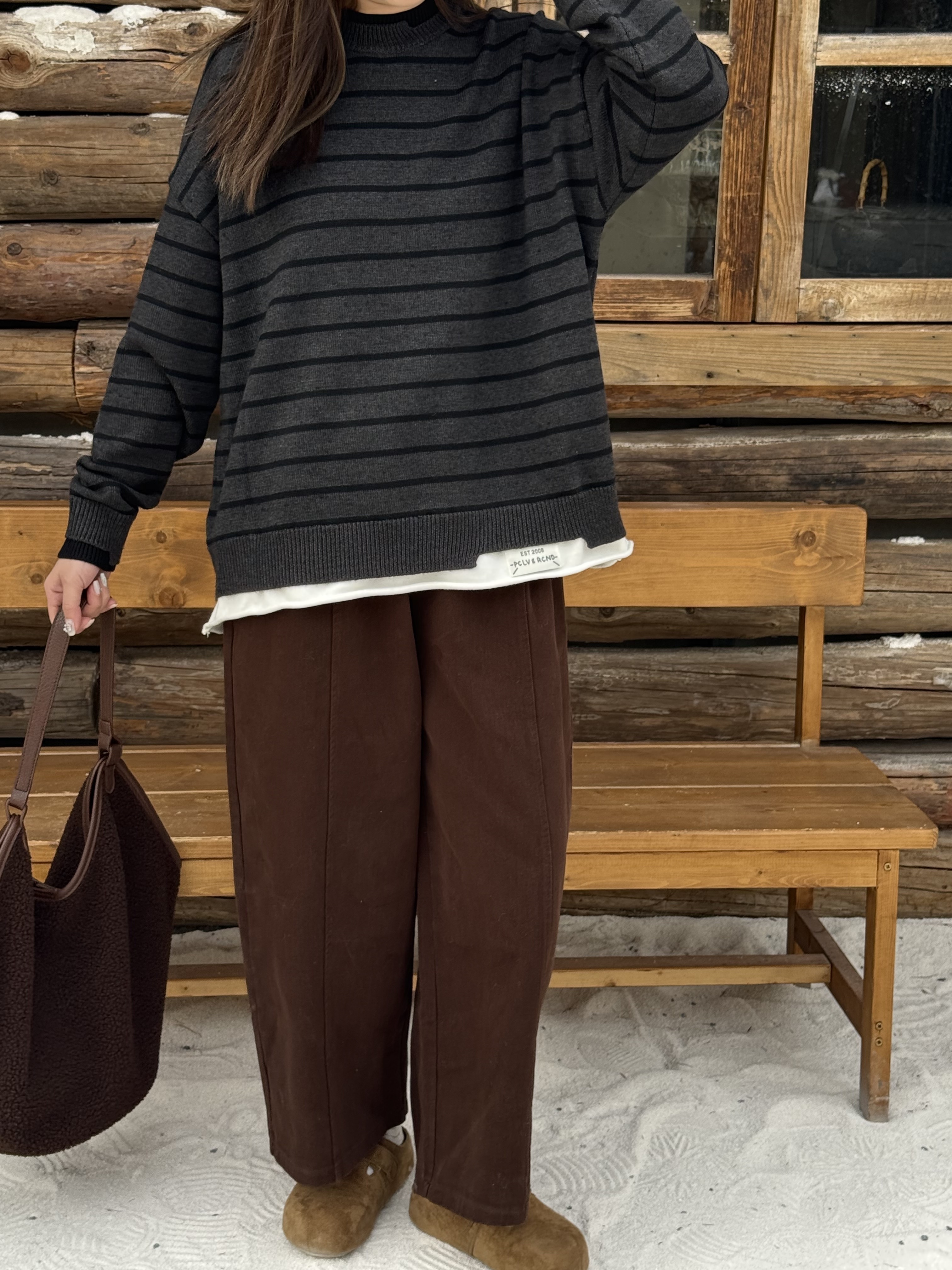 假兩件條紋針織上衣