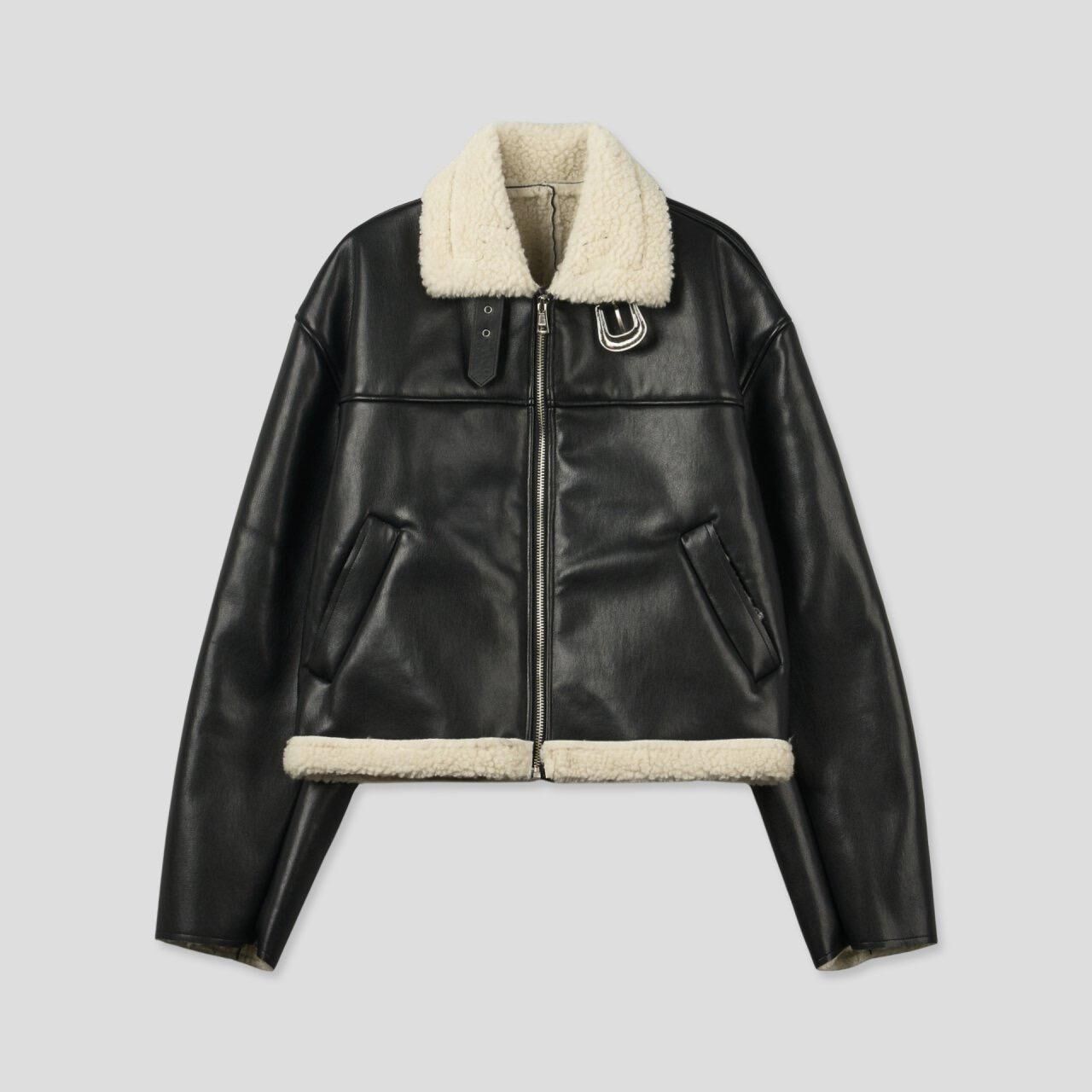 毛毛領拉鍊合成皮褸 1990S-036JK