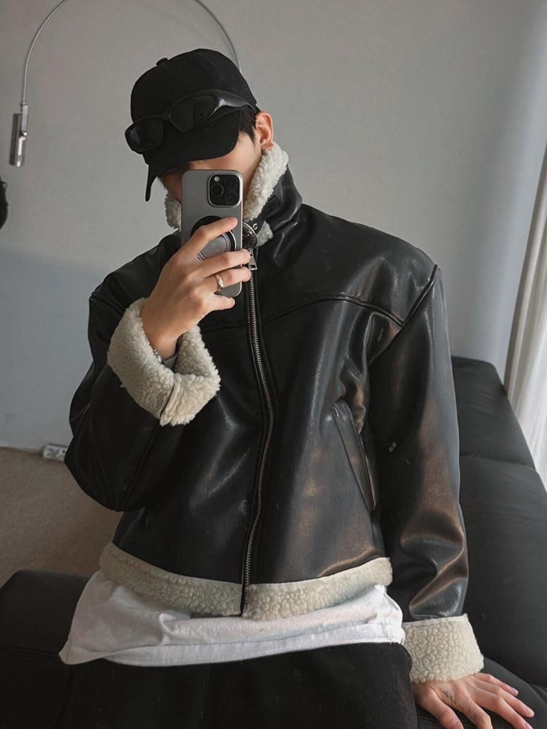 毛毛領拉鍊合成皮褸 1990S-036JK