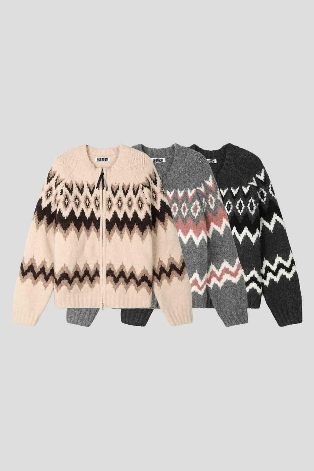 民族花拉鍊針織外套 OUR ROOM-159JK