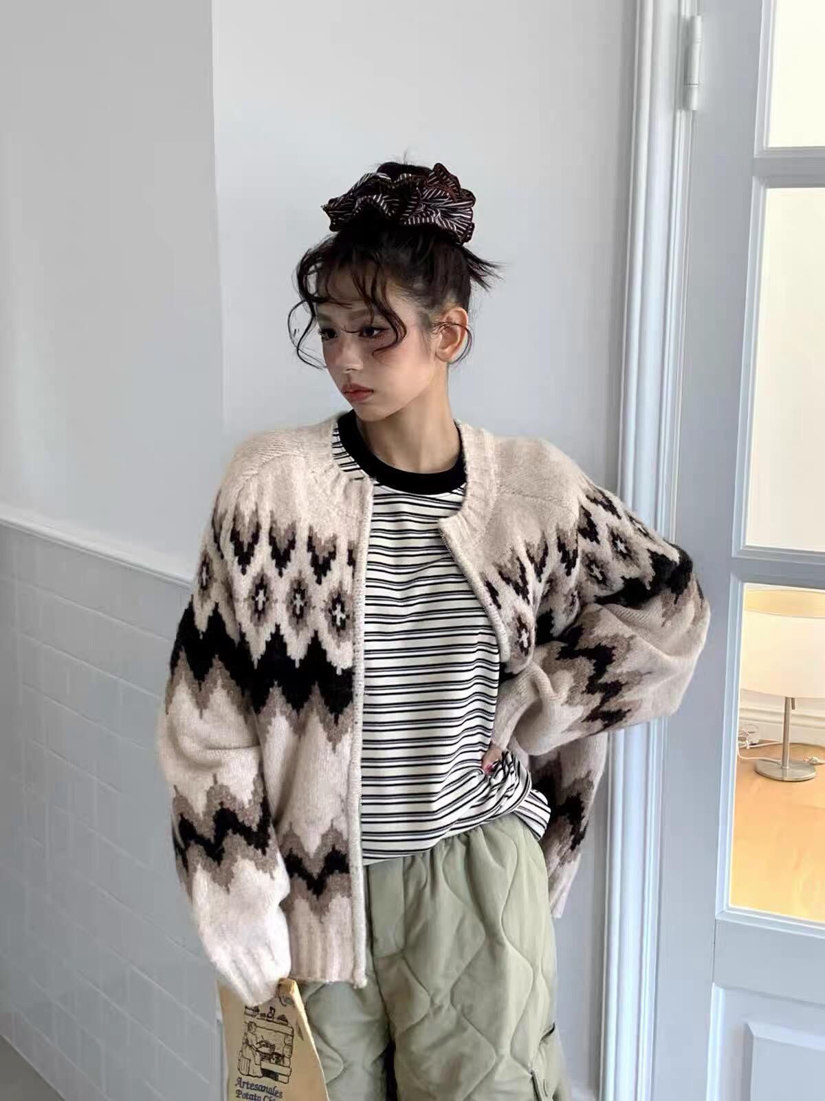 民族花拉鍊針織外套 OUR ROOM-159JK