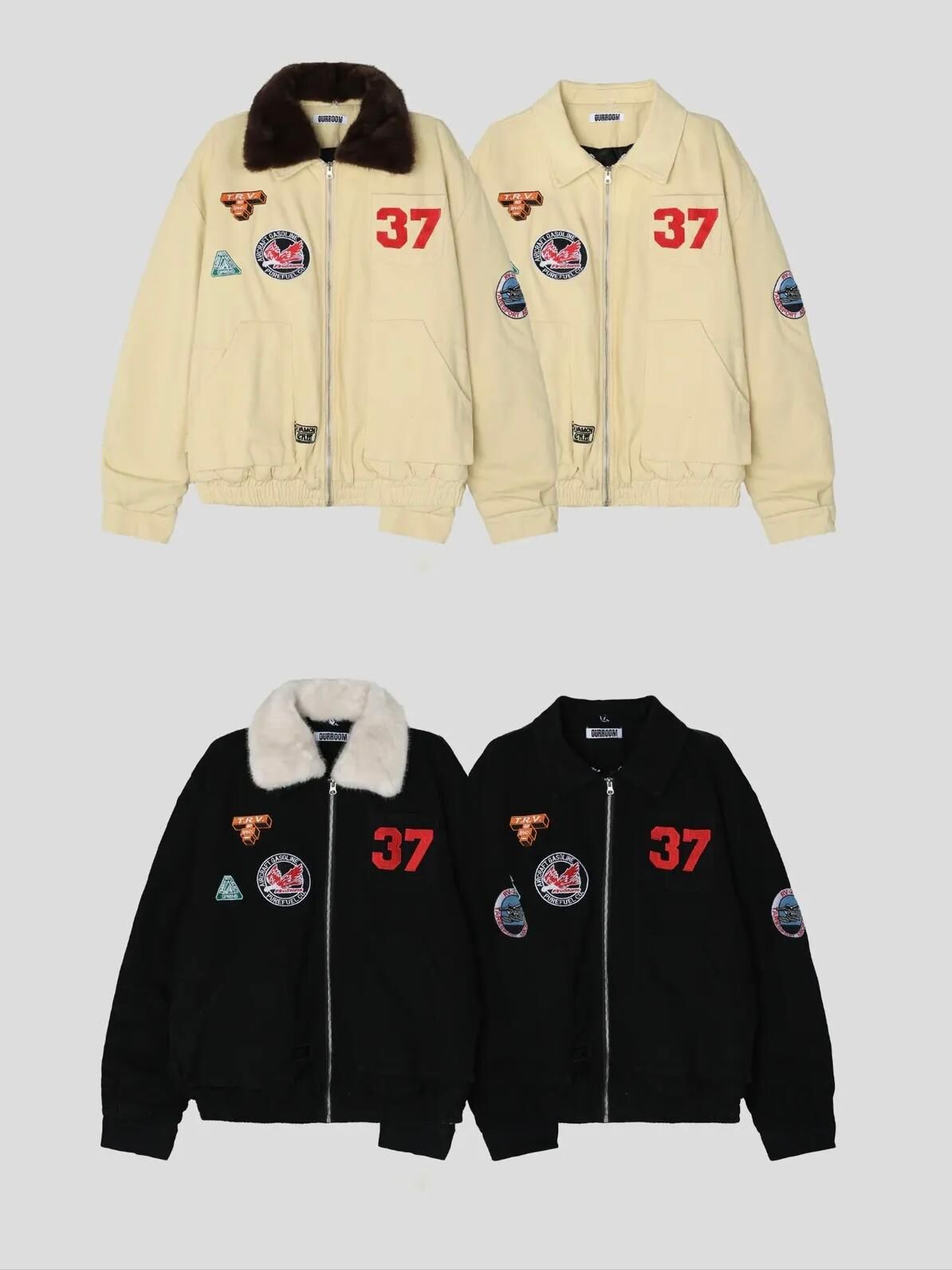 毛毛領圖案拉鍊外套 OUR ROOM-160JK