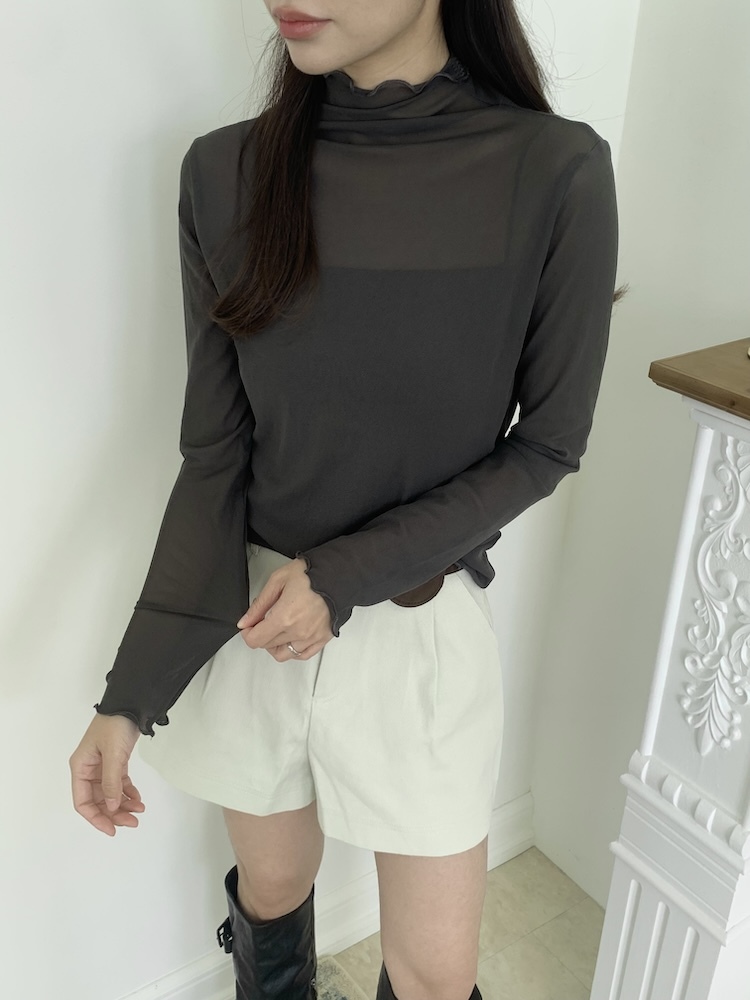 透膚木耳捲邊打底衣