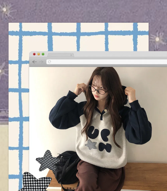 秋冬預訂｜雙色半扣貼布抓絨HOODIE