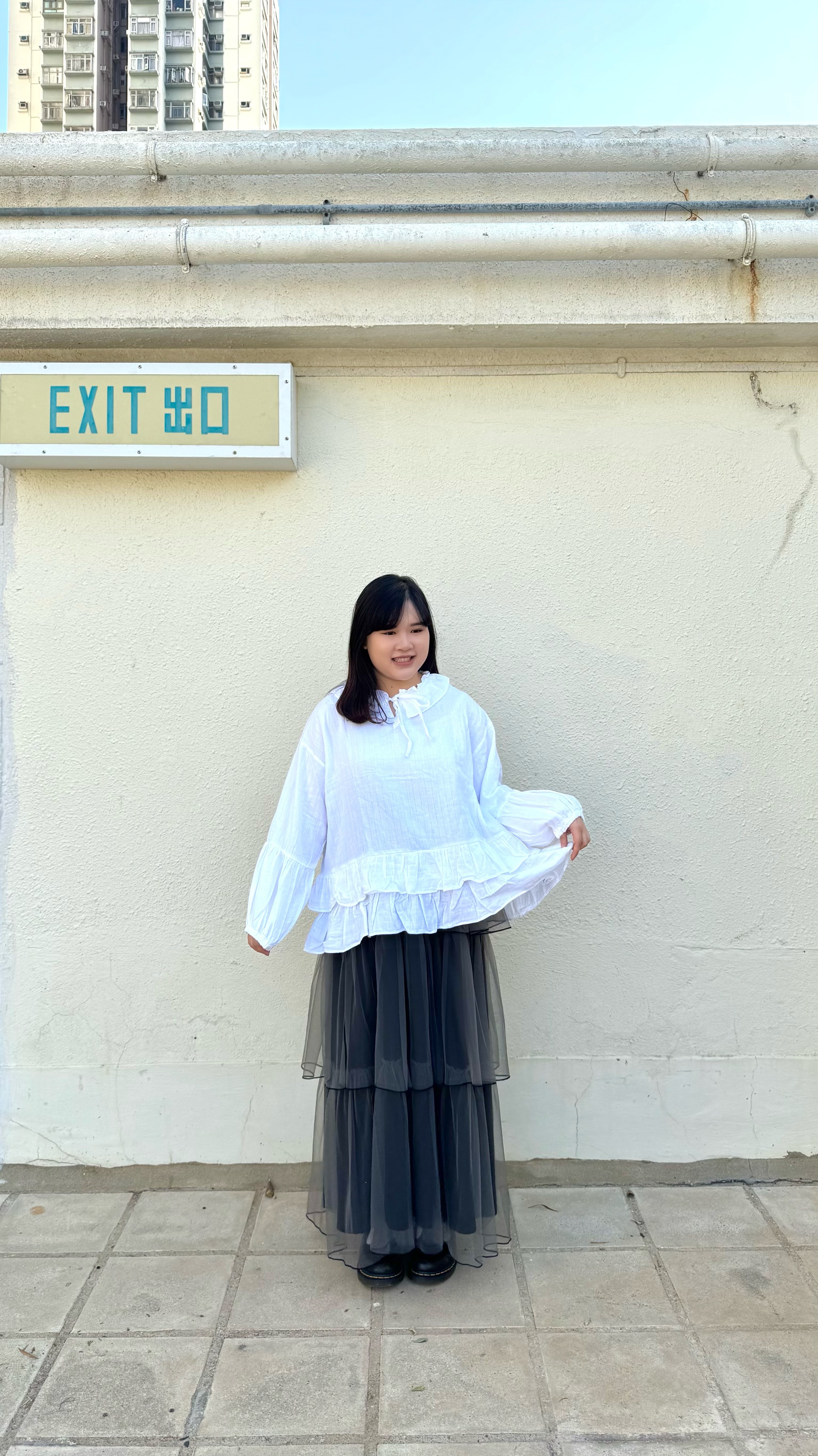 雙層下擺綁帶領口Top