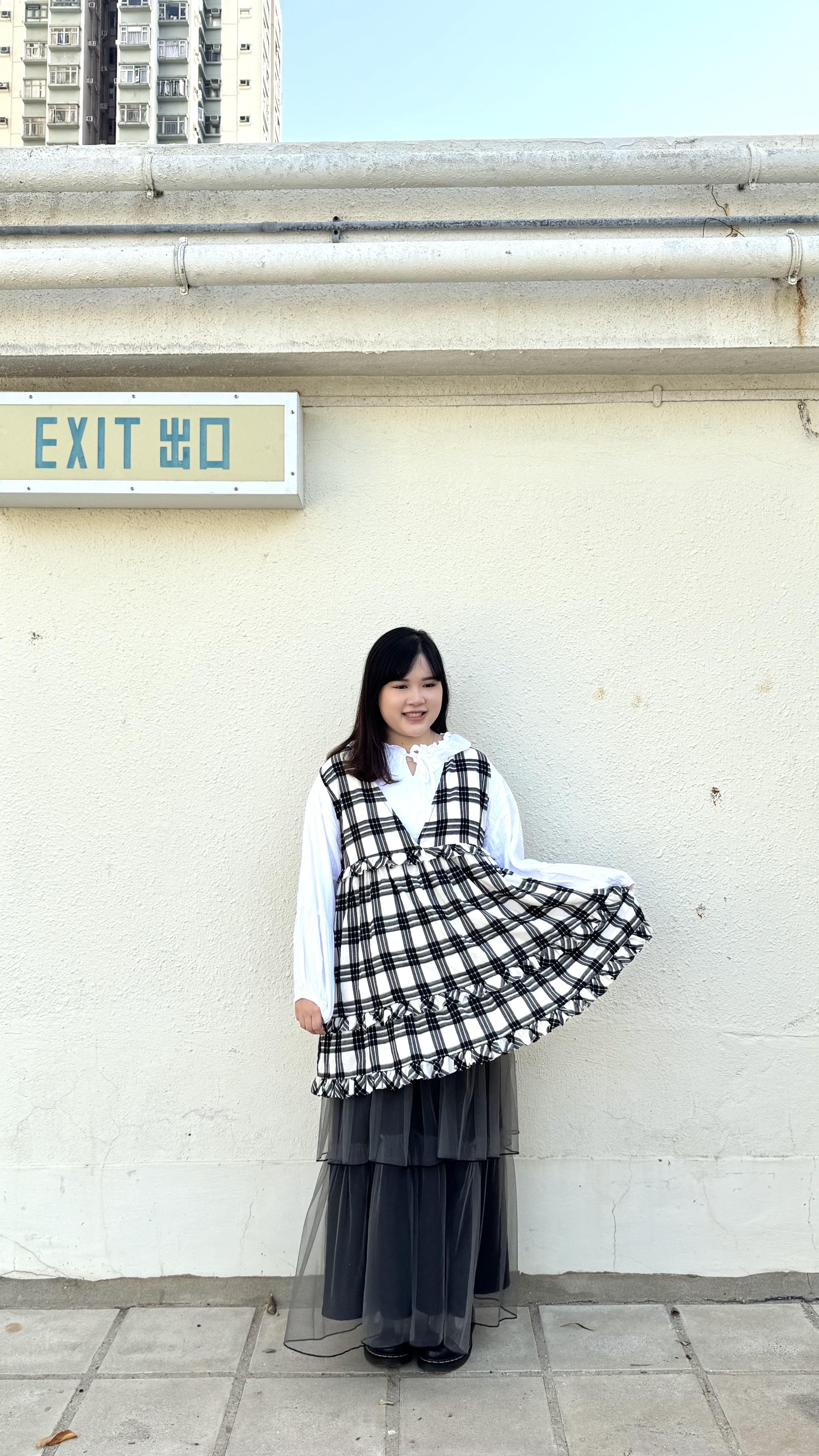 雙層下擺綁帶領口Top