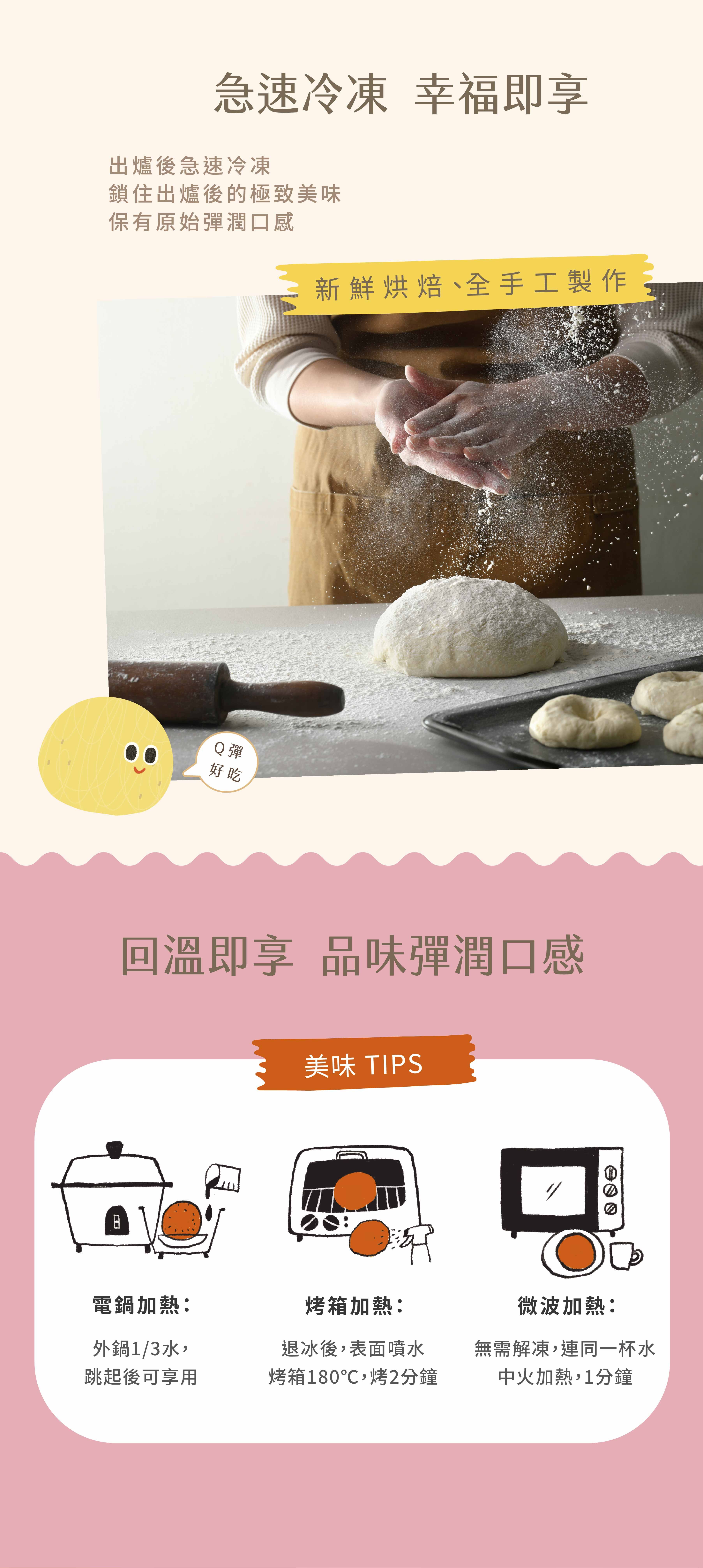 愛子伴桌雲寶包加熱方式示意,使用微波或蒸熱讓寶寶麵包保持柔軟