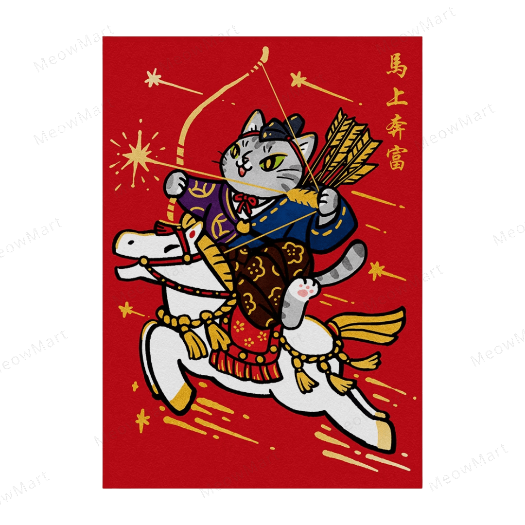 台灣吉豆貓｜貓貓賀年貼｜馬上奔富 (燙金)
