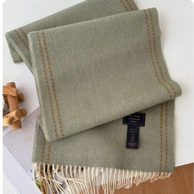 霧色金線100%純羊毛流蘇圍巾