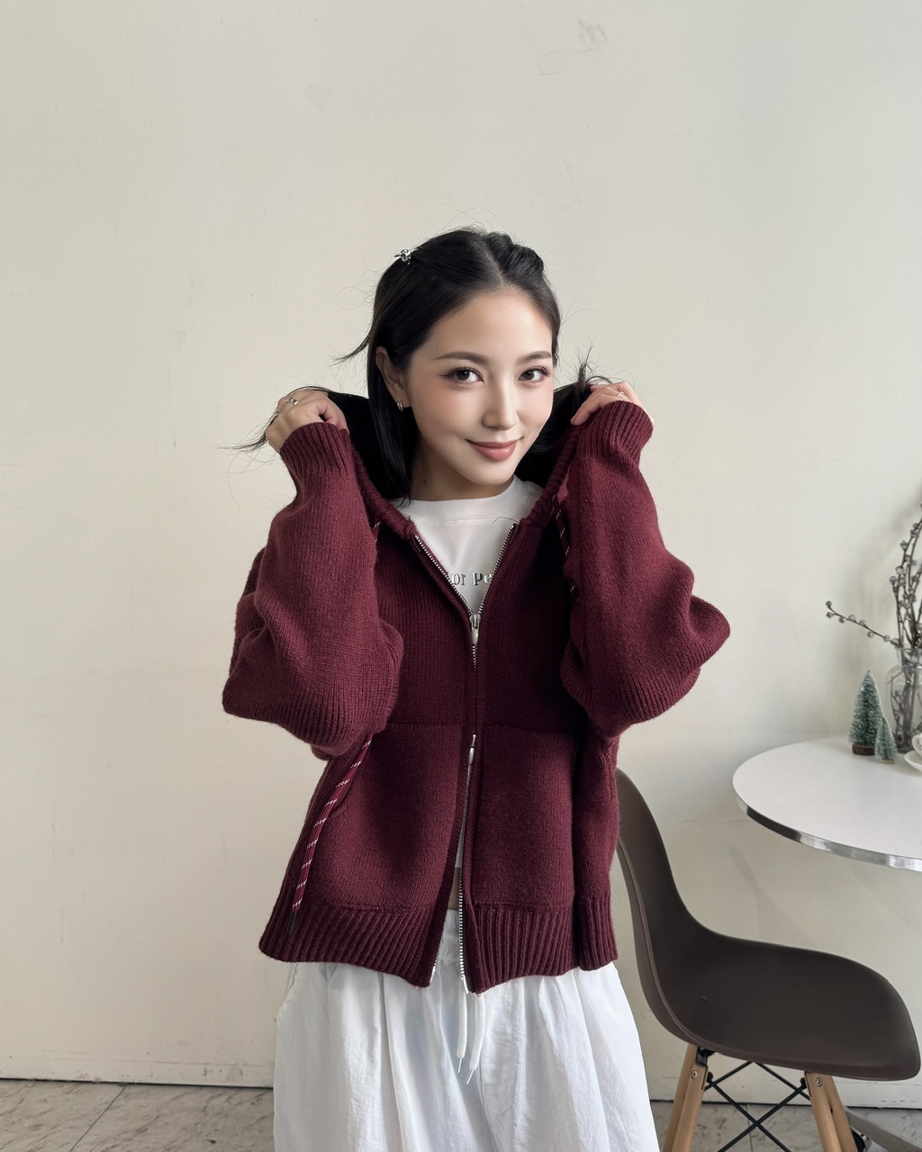 慵懶感針織條紋抽繩外套-3663