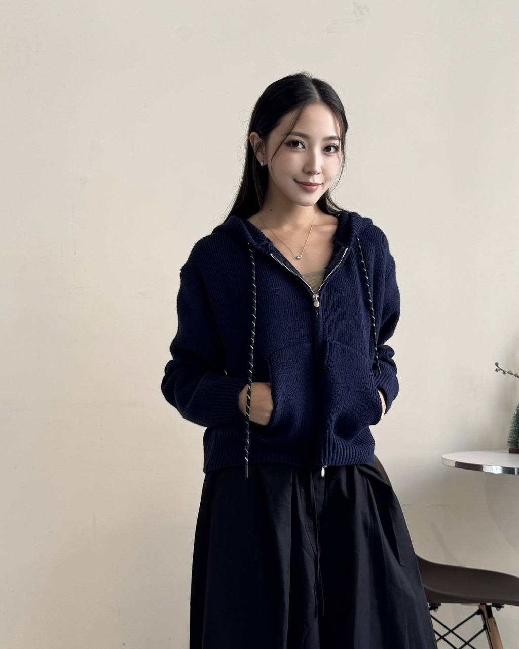 慵懶感針織條紋抽繩外套-3663