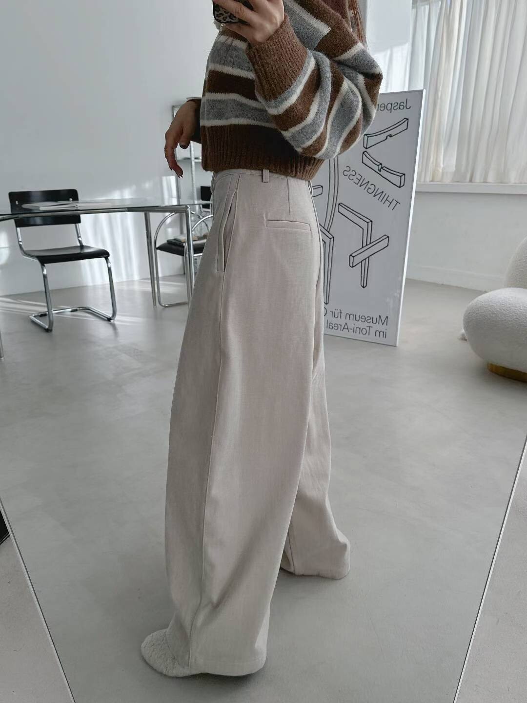 立裁棉絨廓腳褲