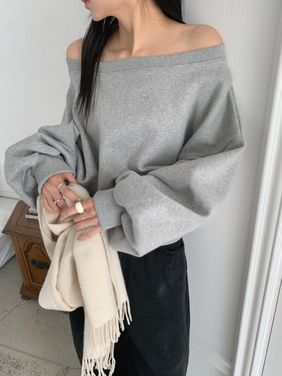 束腰開拉鍊大領衛衣(內刷毛)