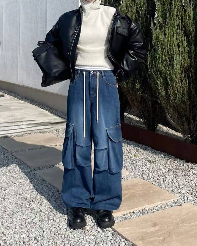 側大口袋抽繩牛仔褲