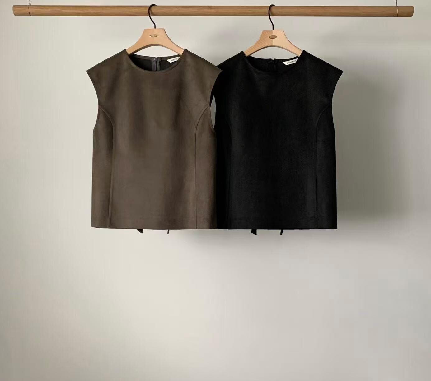 AU5317 仿麂皮小飛袖車線背心