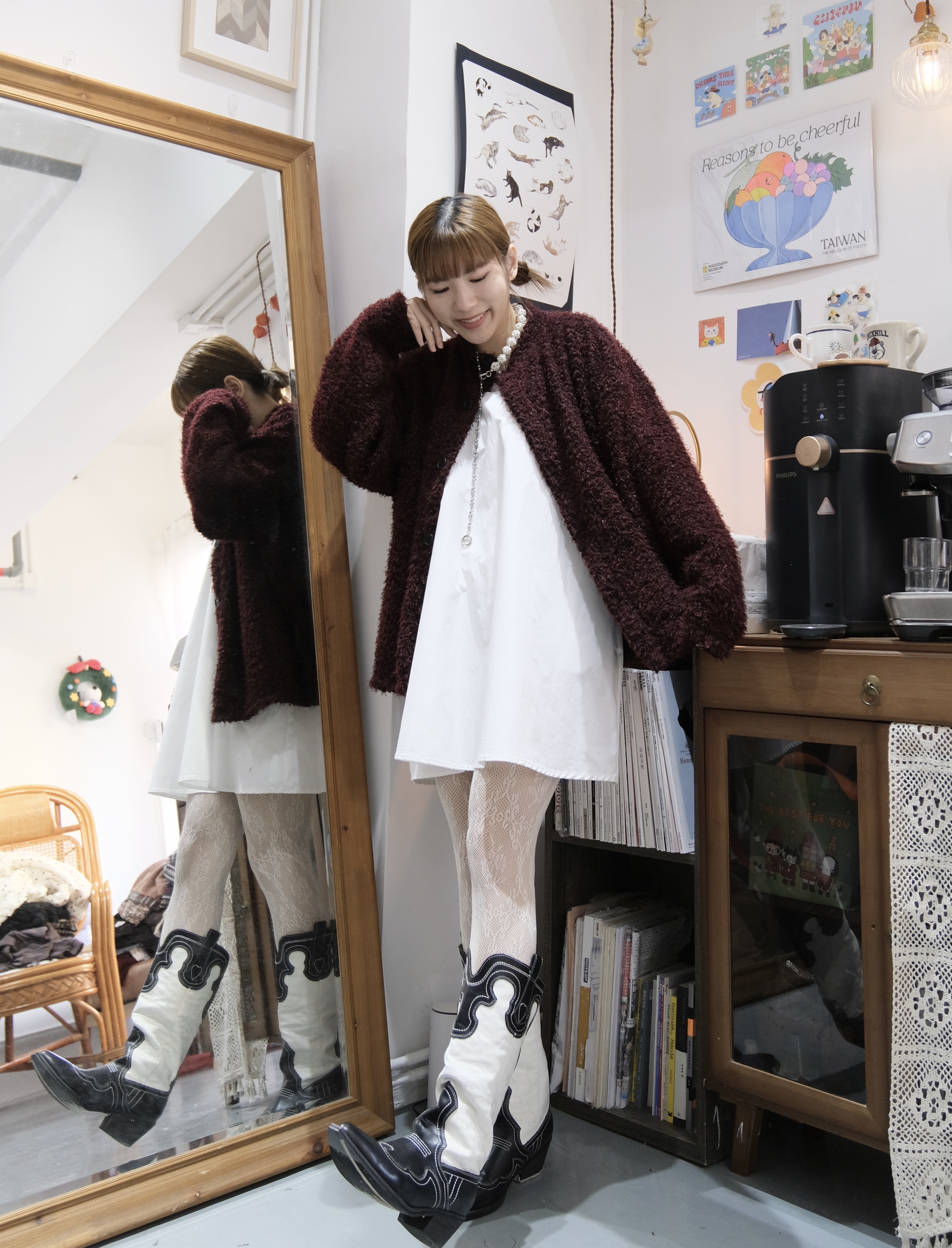 Unisex混色毛毛外套