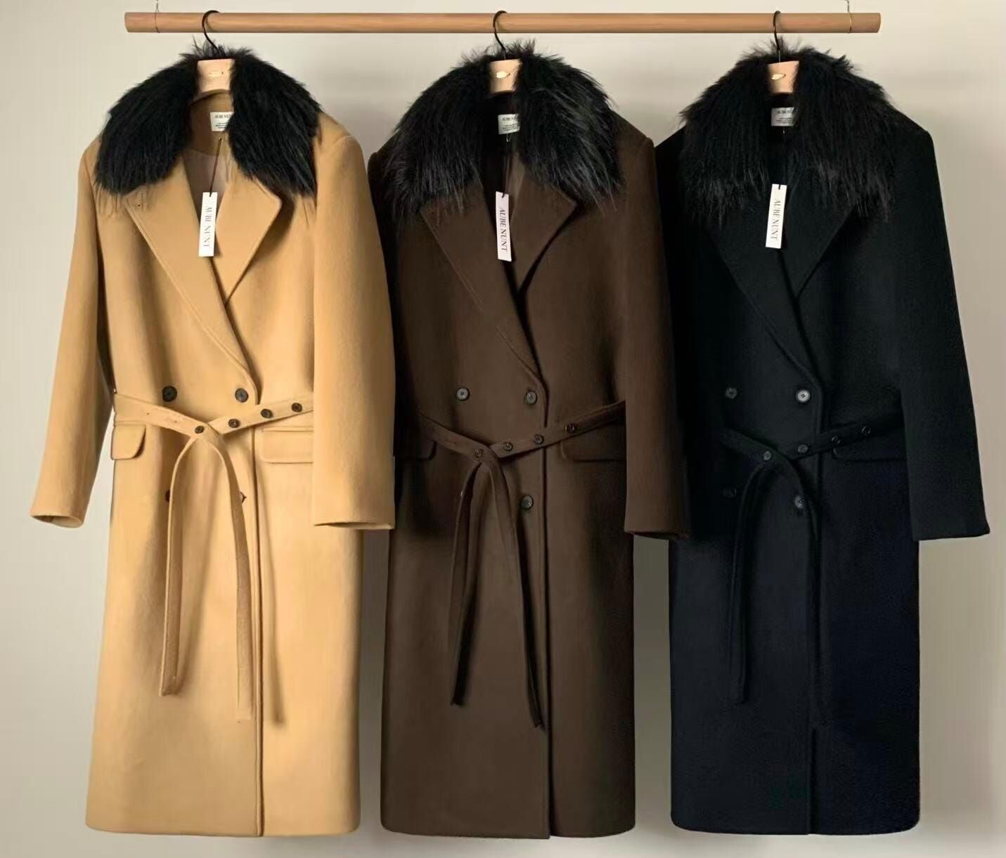 AU5325 雙排扣綁腰長版大衣