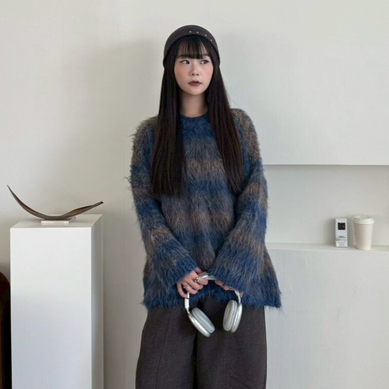 First Snow☃️馬海毛條紋毛衣(附圍巾)