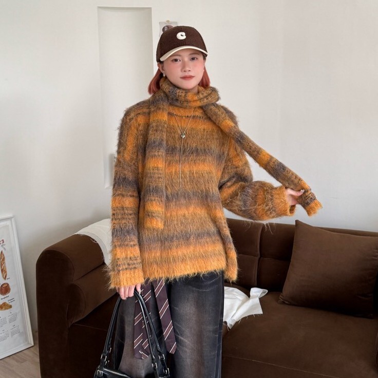 First Snow☃️馬海毛條紋毛衣(附圍巾)