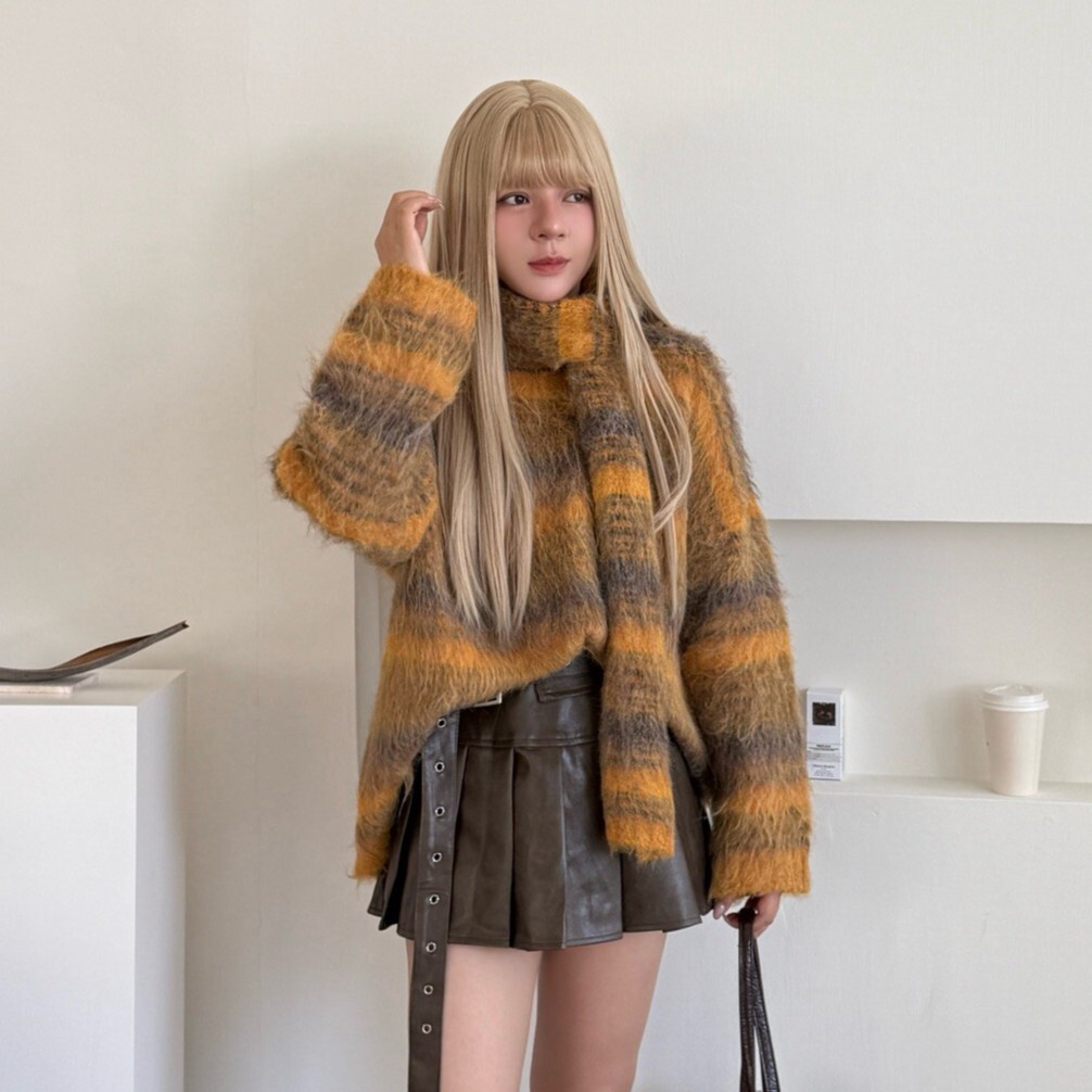 First Snow☃️馬海毛條紋毛衣(附圍巾)