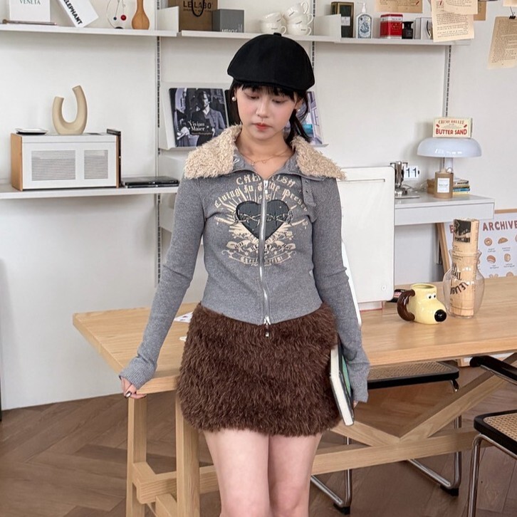 灰燼之心Fur Jacket🖤側抓皺拉鍊上衣