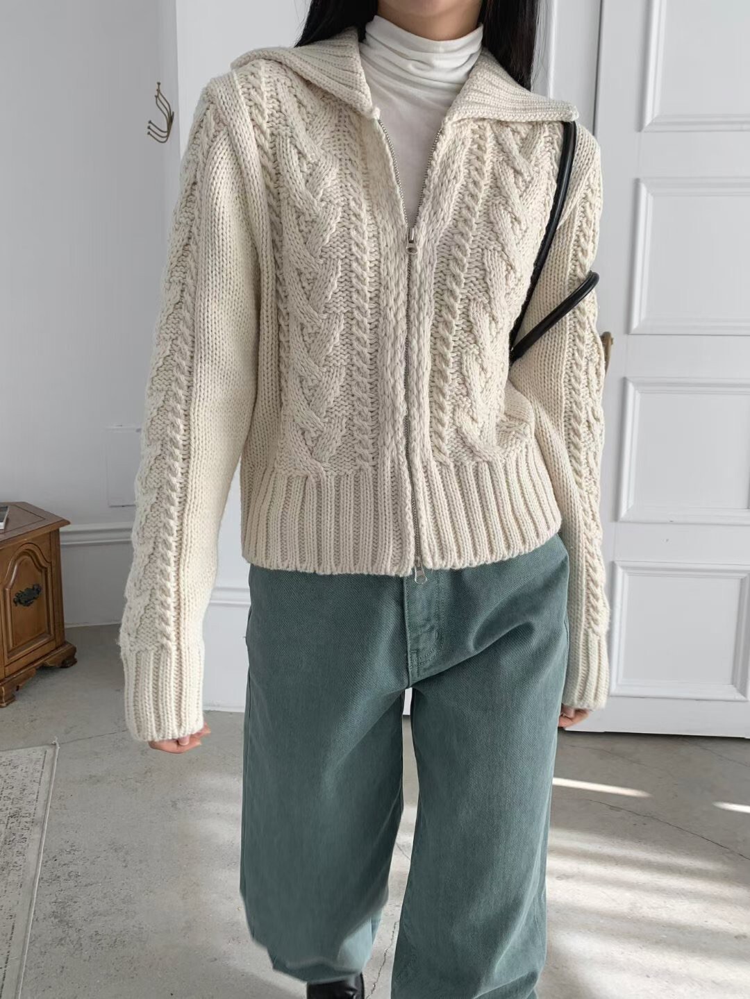 麻花織紋拉鍊外套