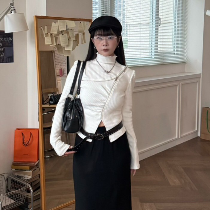 零度剪裁 輕亞雙拉鍊設計上衣