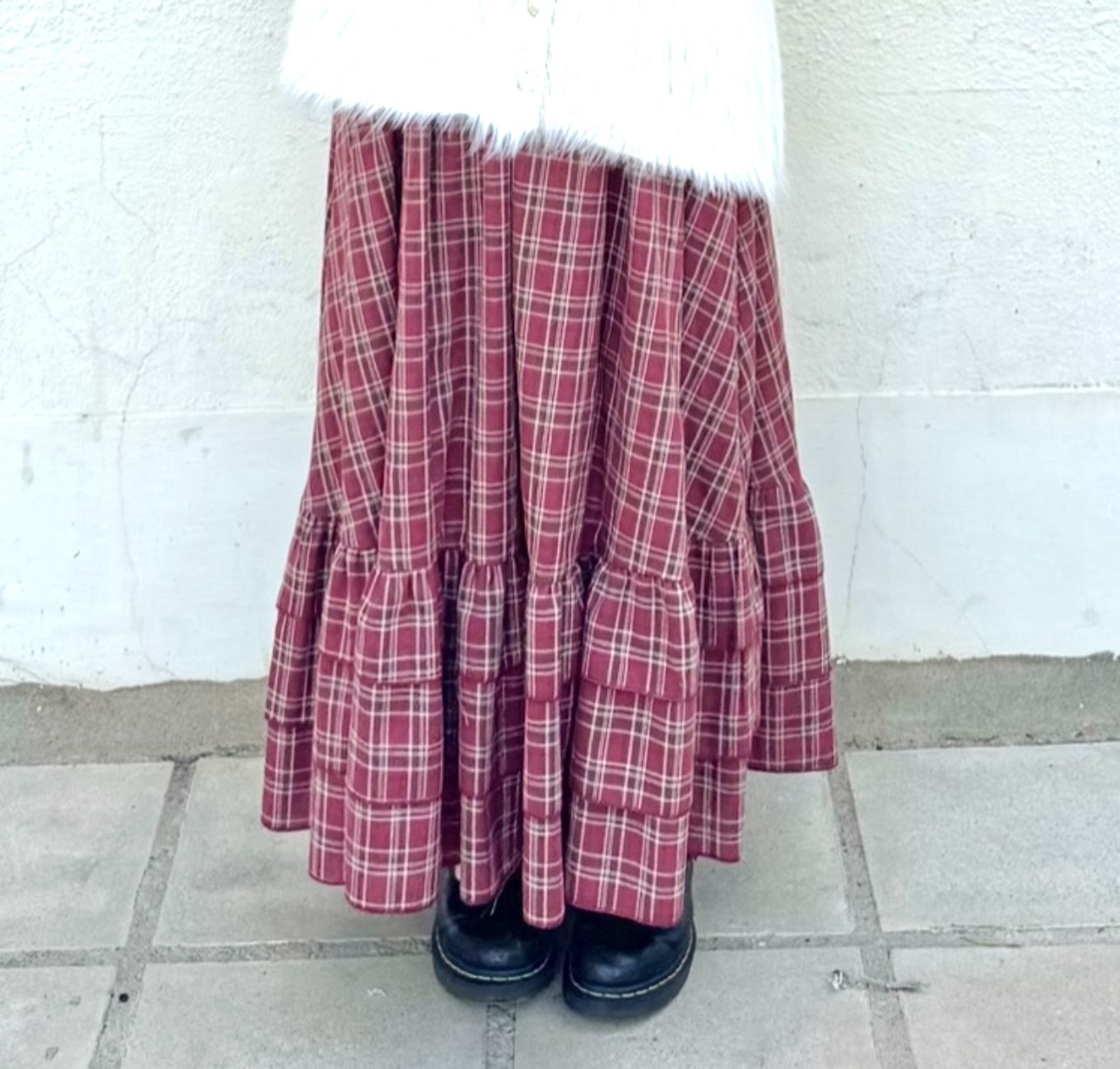 聖誕氛圍～格仔雙層下擺半身裙