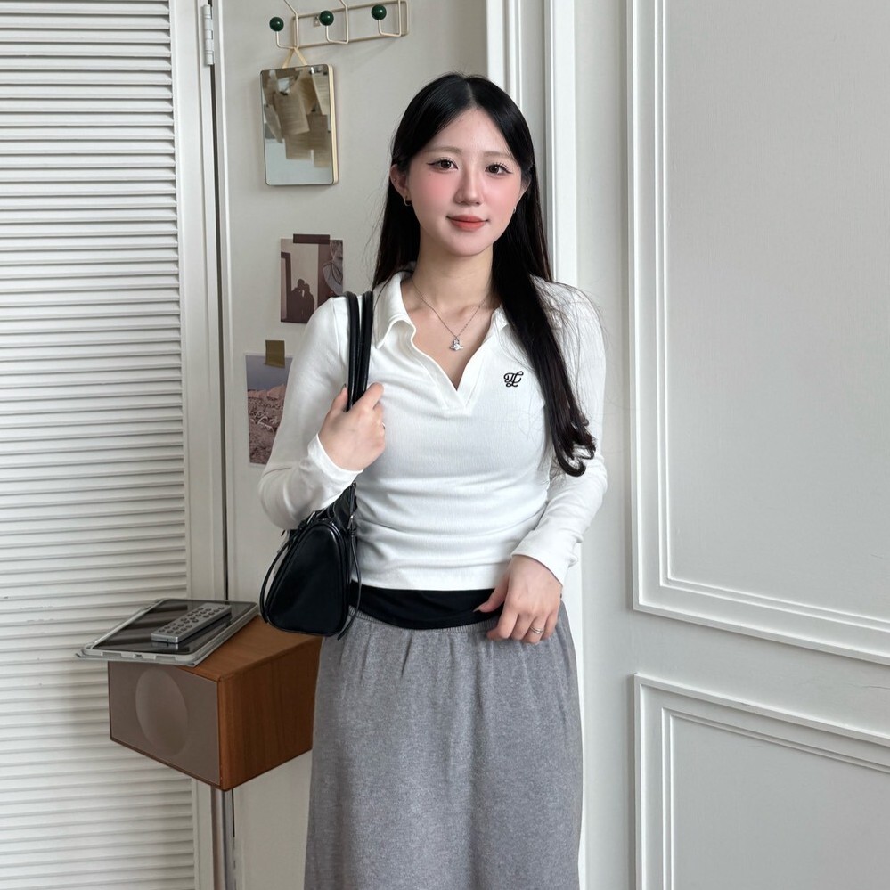 Low temp☁️刺繡假兩件翻領上衣