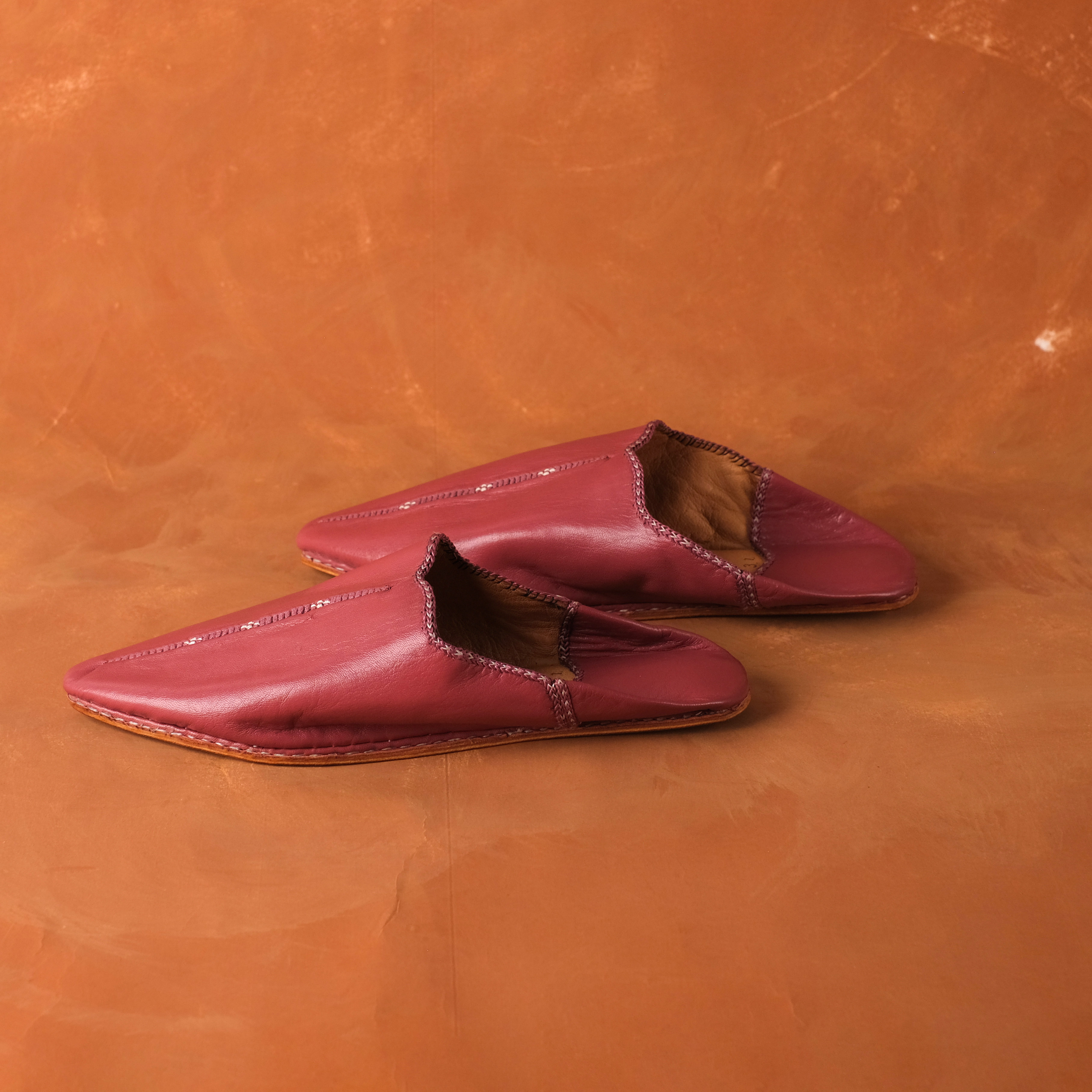 柏柏手工鞋 ｜編織豆沙紅  - 尖｜摩洛哥