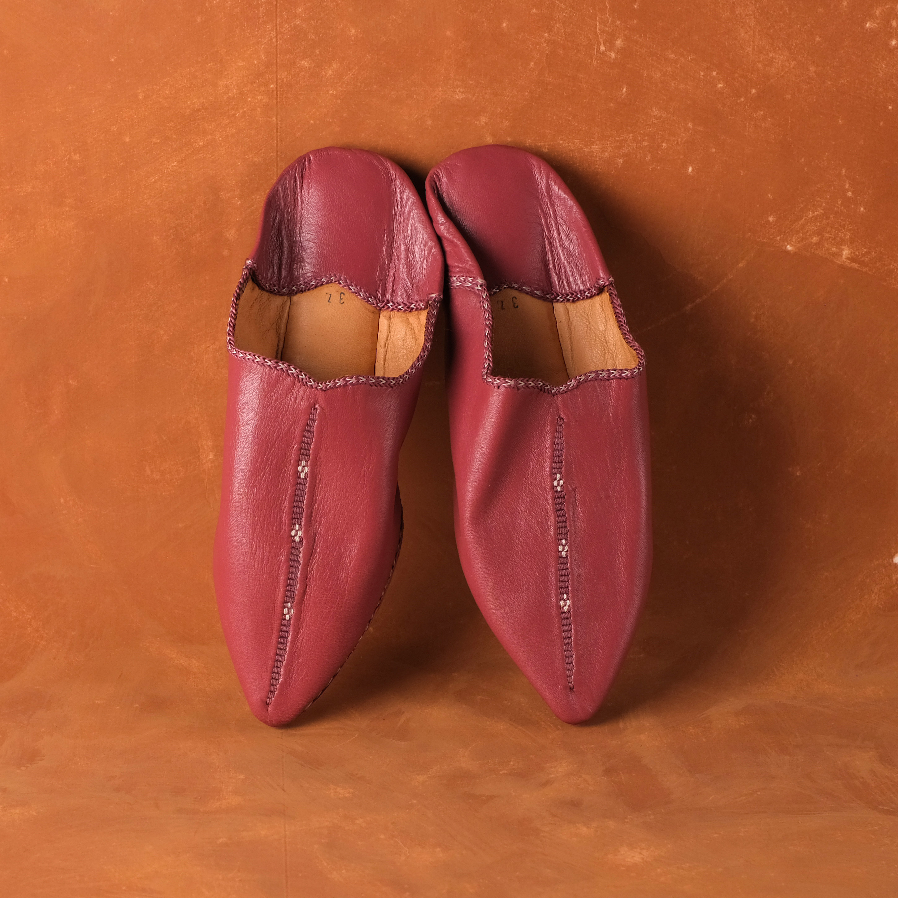 柏柏手工鞋 ｜編織豆沙紅  - 尖｜摩洛哥