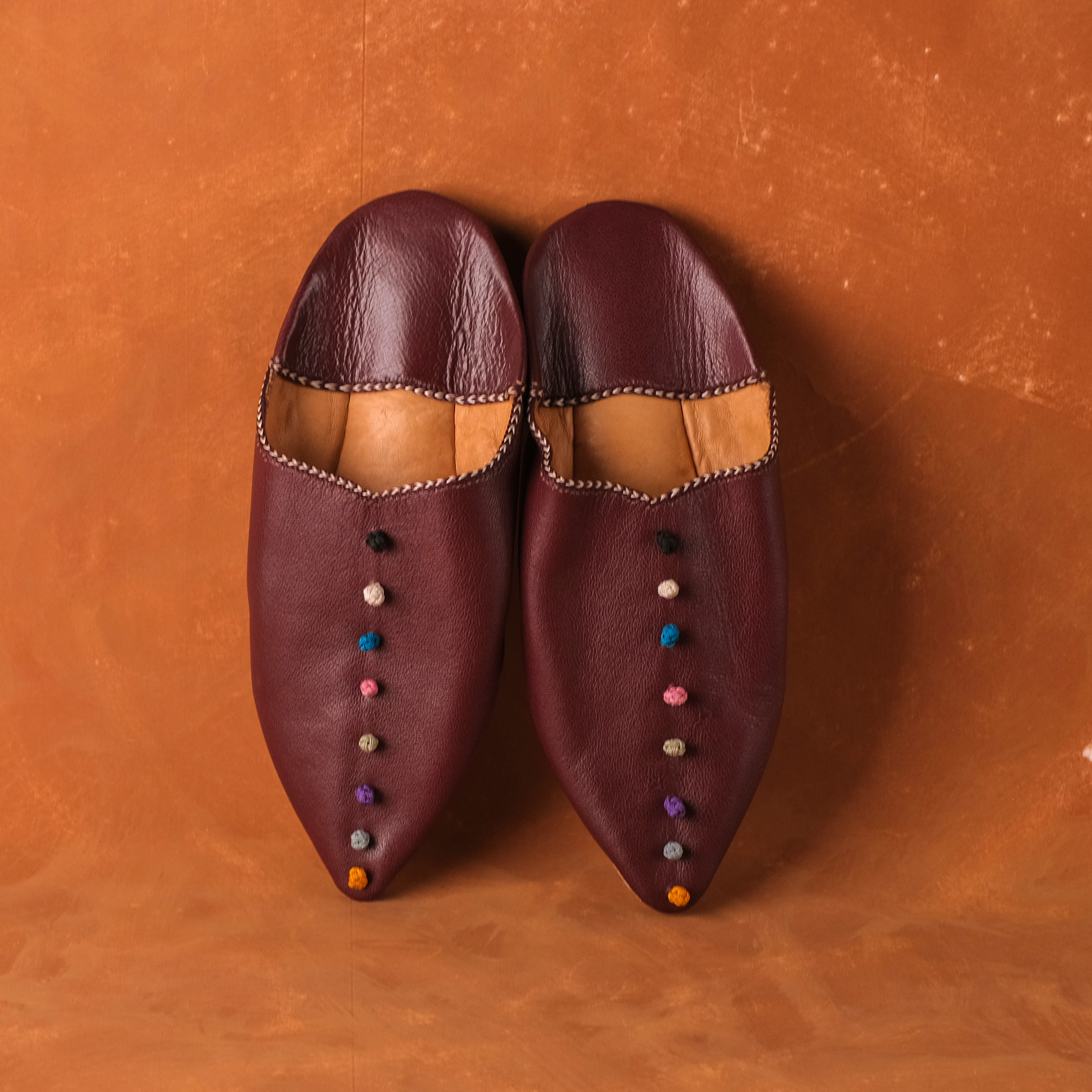 柏柏手工鞋 ｜繡球酒紅  - 尖｜摩洛哥