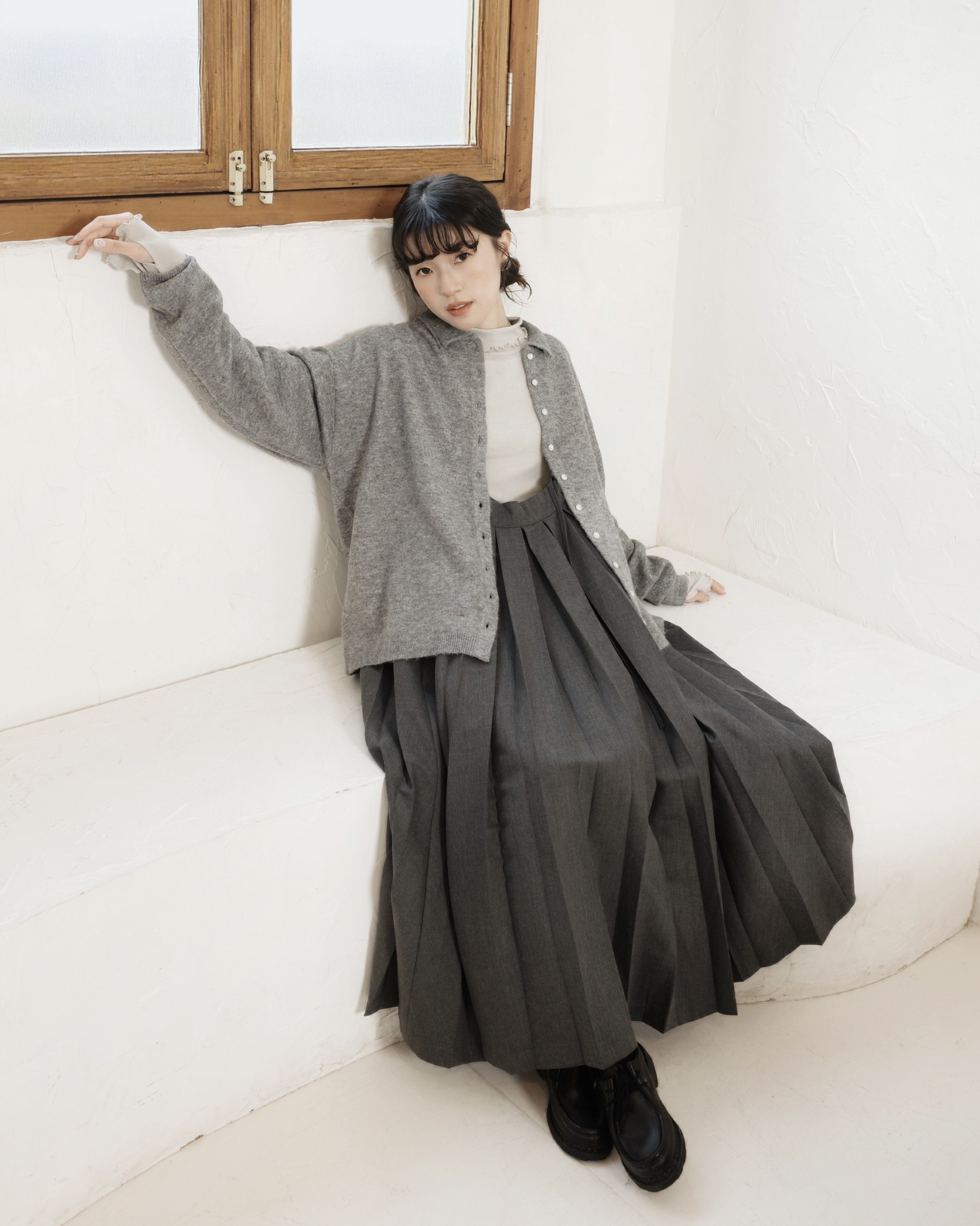 【 Kiki.co Made 】Two-way Pleated Dress - Grey