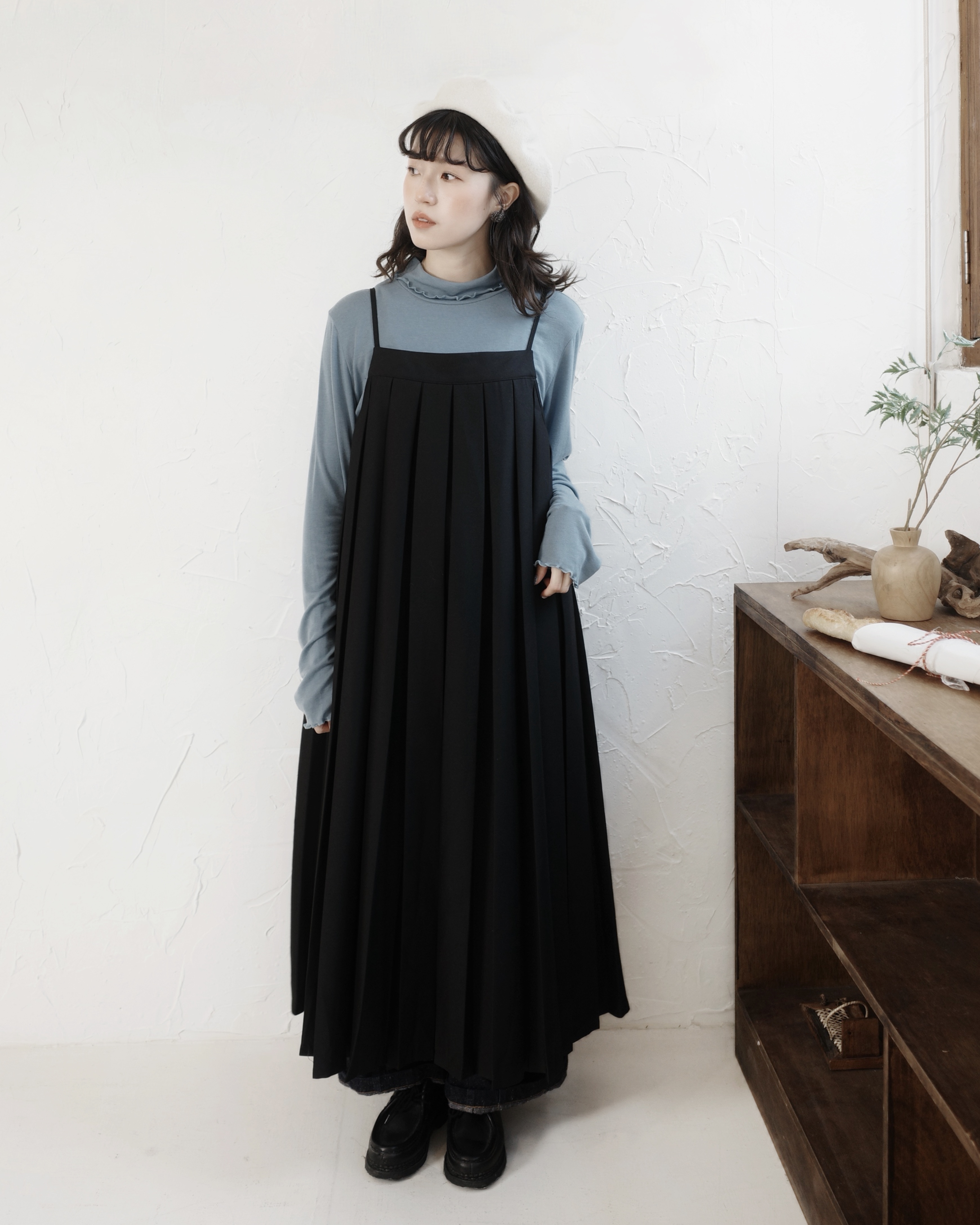 【 Kiki.co Made 】Two-way Pleated Dress - Black