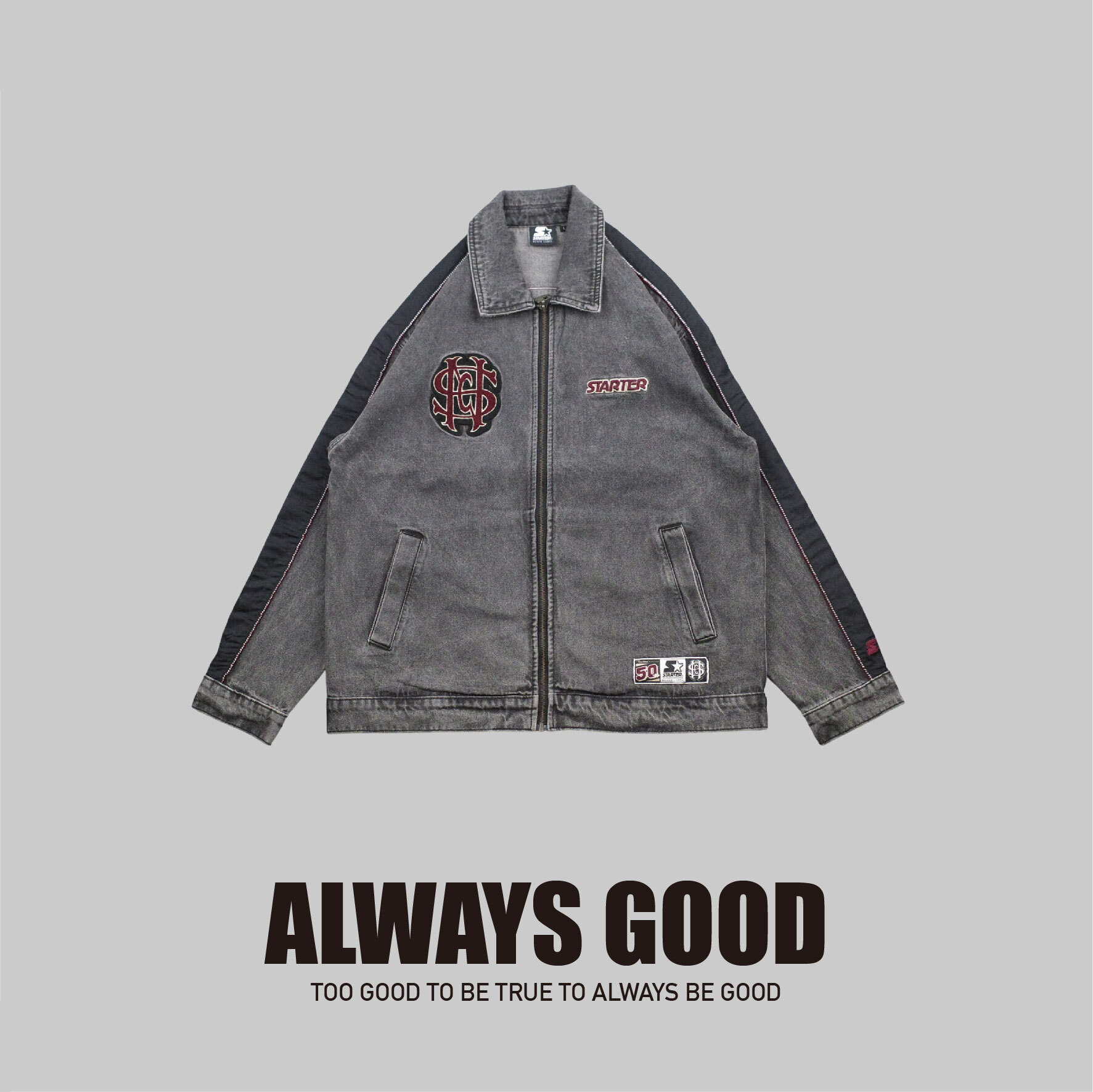 『Always_Good』刺繡 貼布 翻領 牛仔 夾克 外套