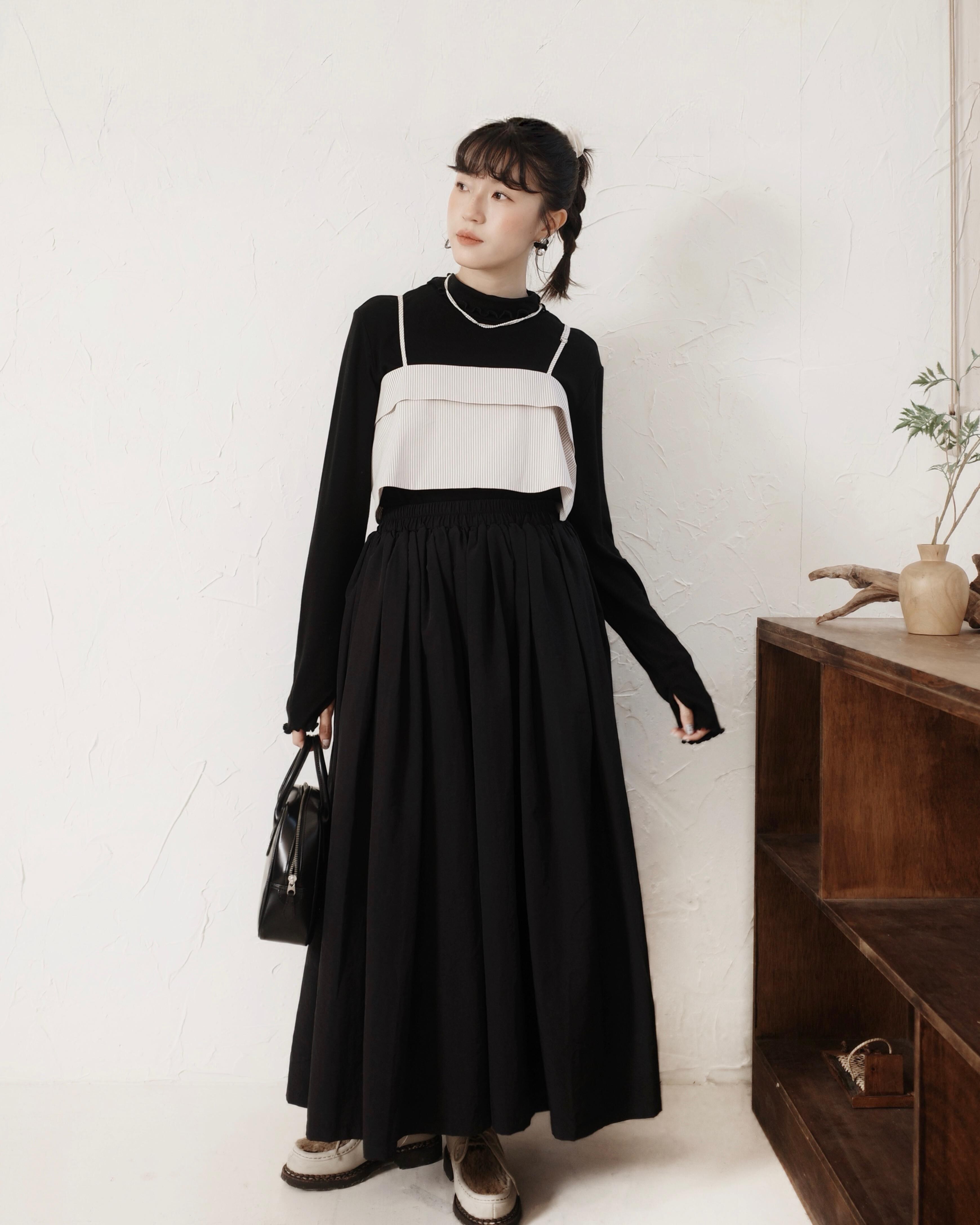 【 Kiki.co made 】Two-way Layering skirt - Black