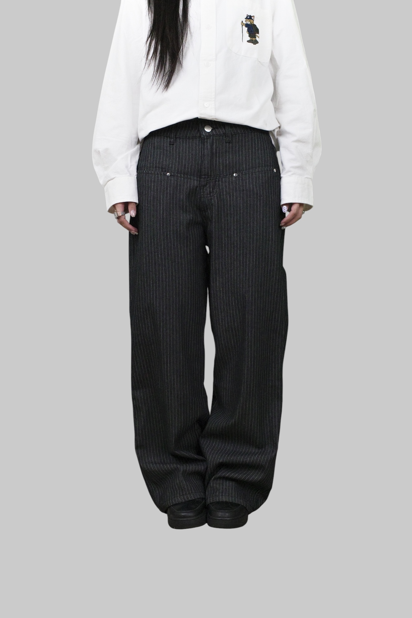 『Always_Good』直條紋 低褲頭 工裝 長褲