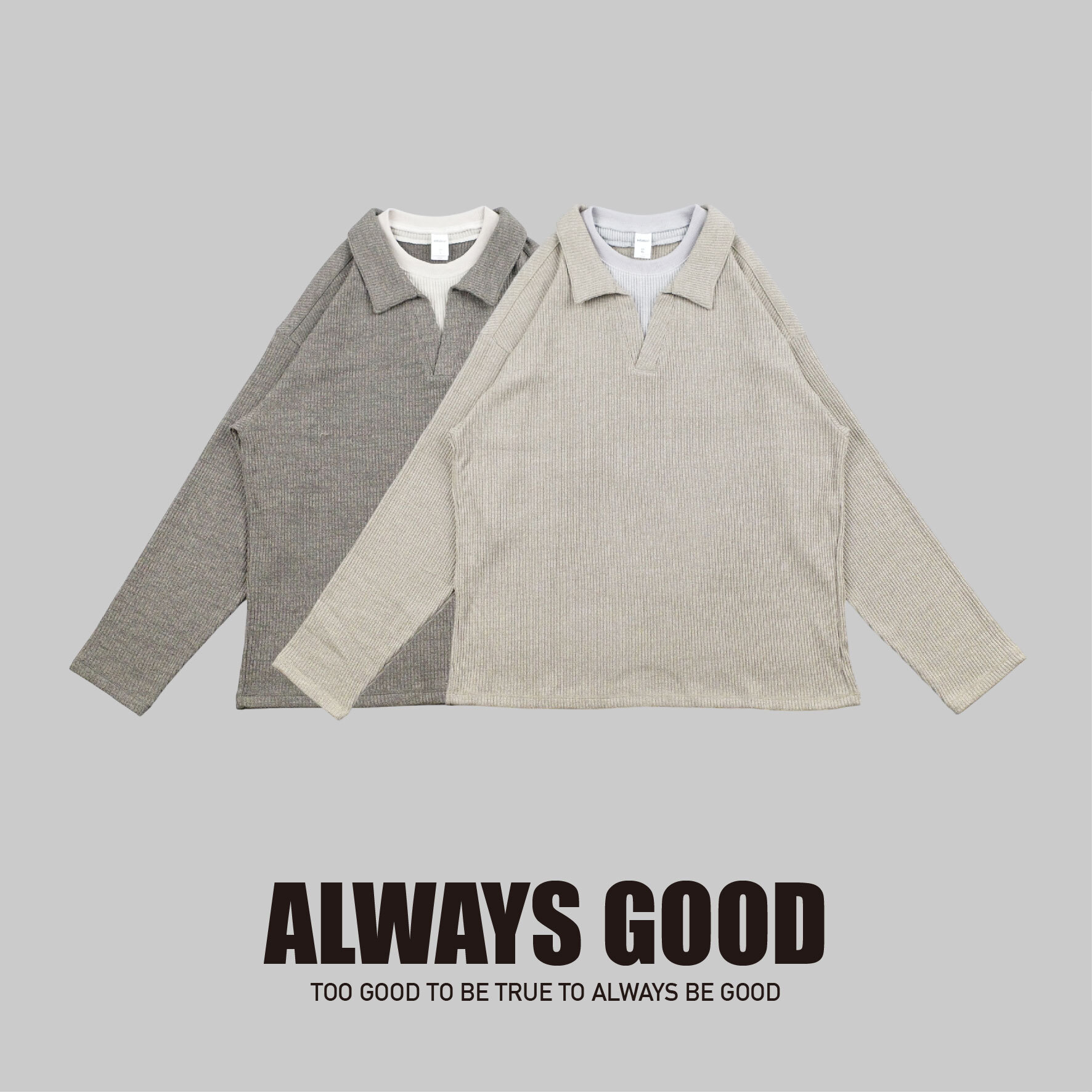 『Always_Good』拼接 假兩件 翻領 針織衫
