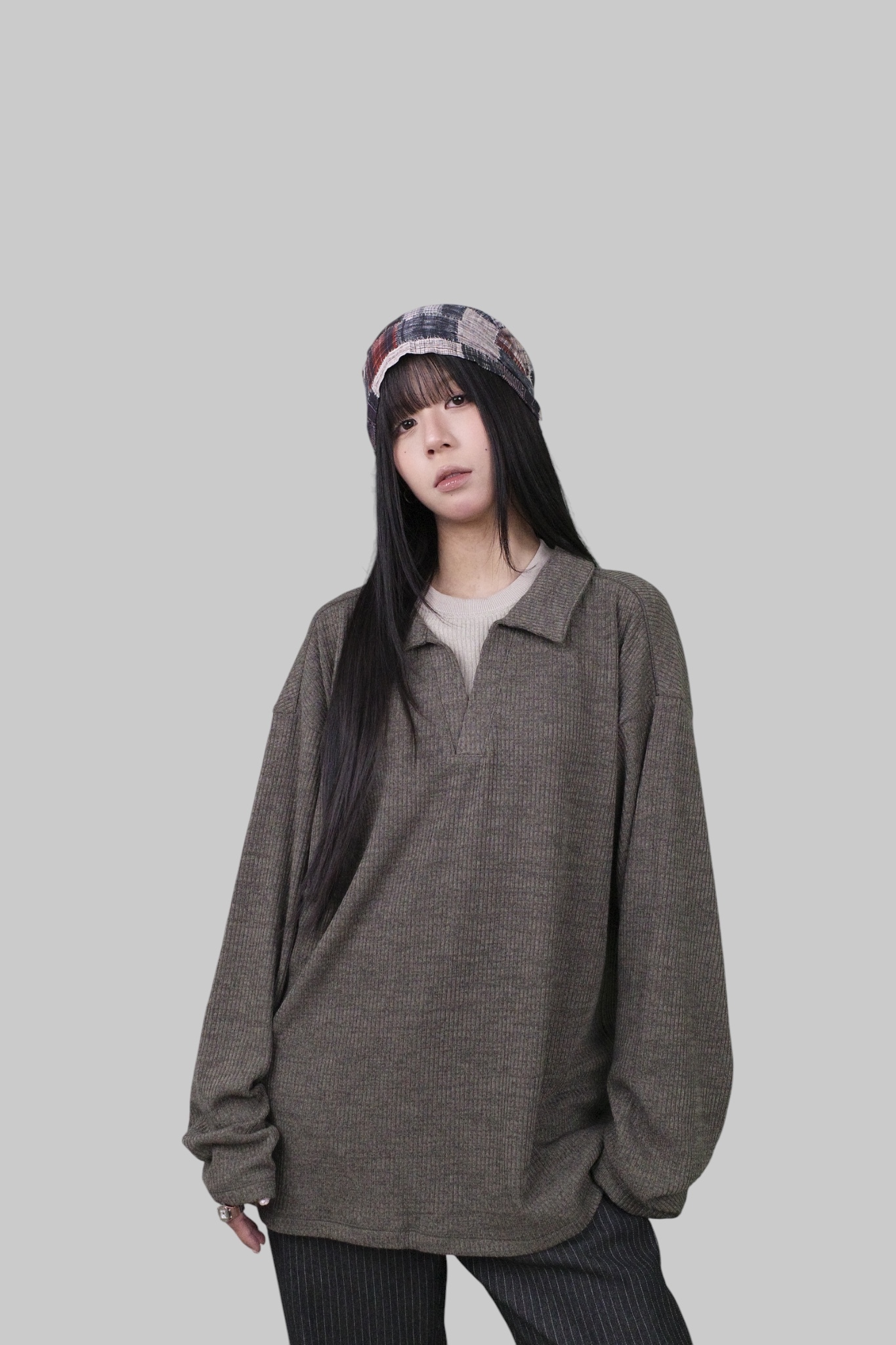 『Always_Good』拼接 假兩件 翻領 針織衫