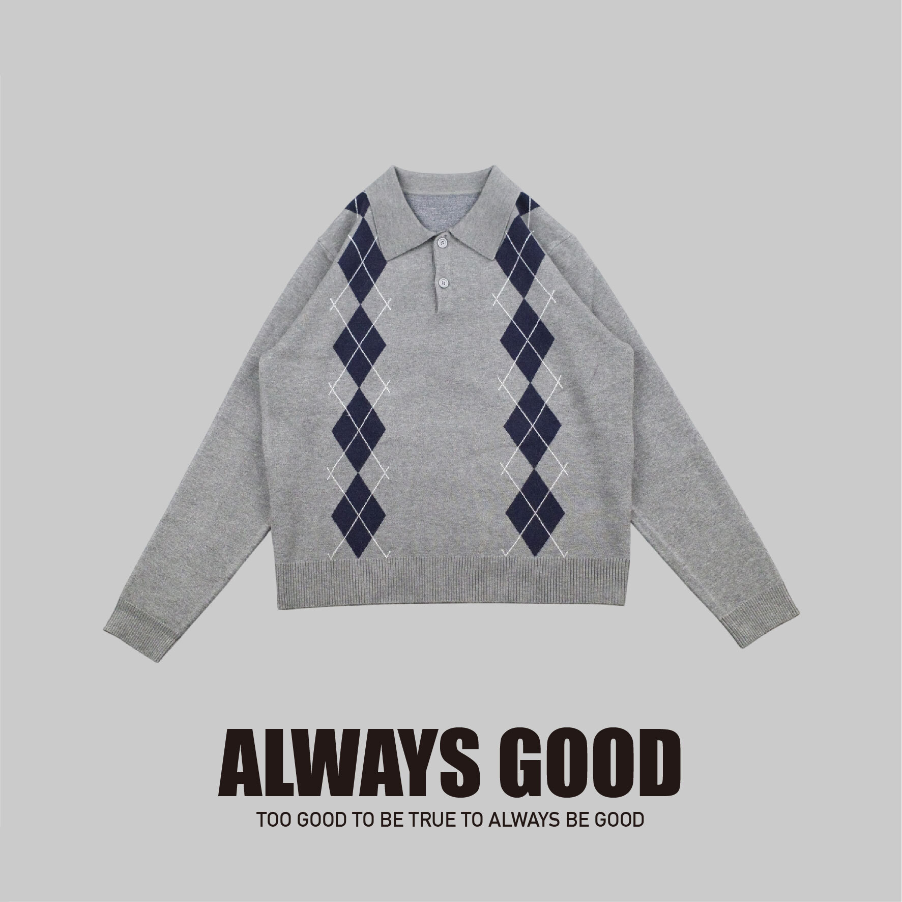 『Always_Good』菱形紋 POLO領 針織 毛衣