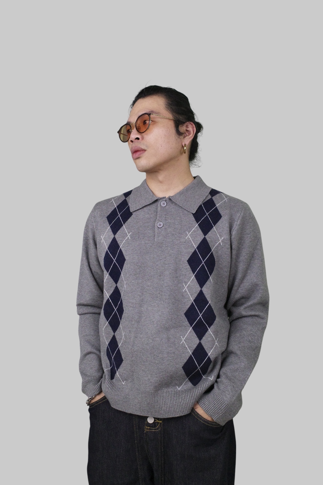 『Always_Good』菱形紋 POLO領 針織 毛衣