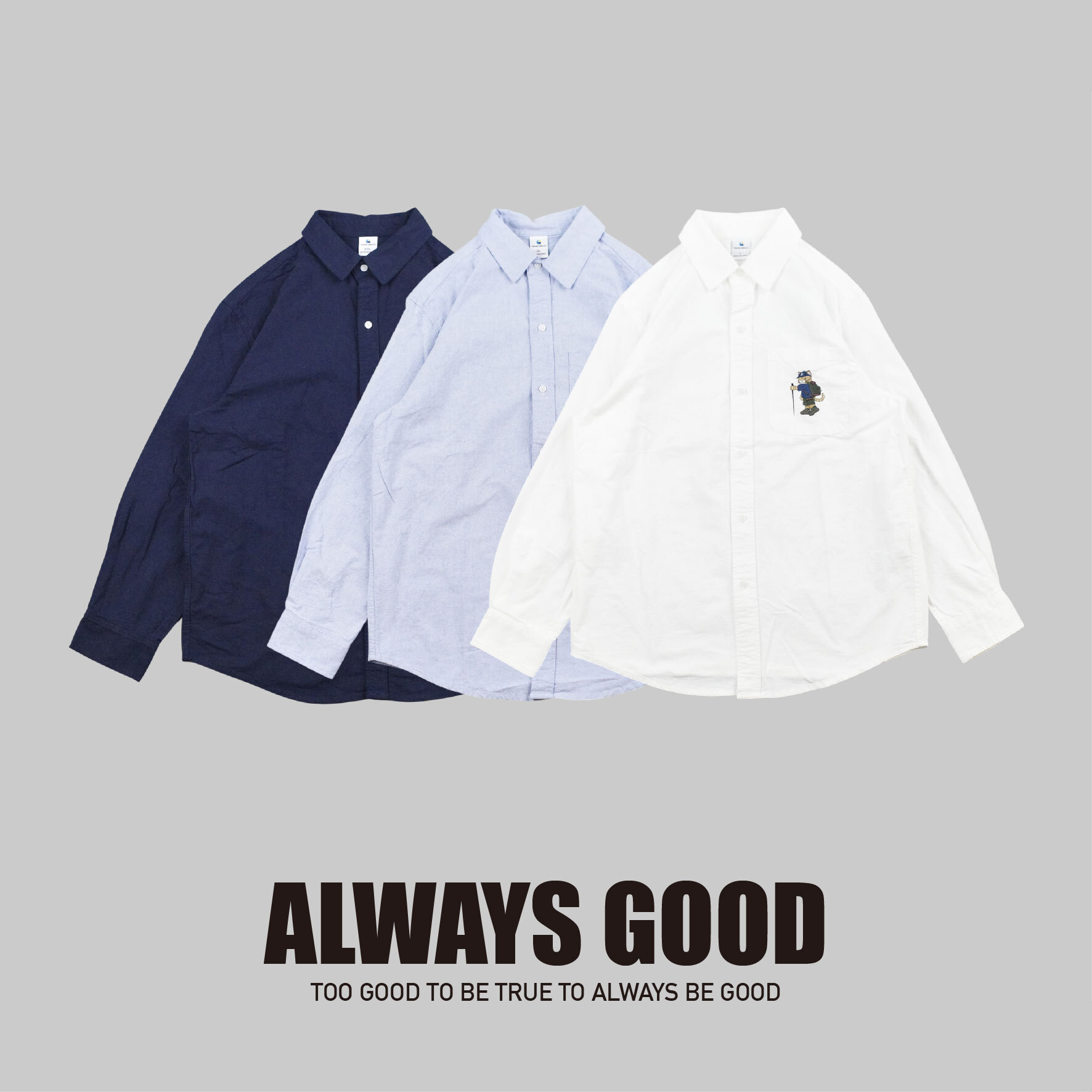 『Always_Good』貓咪登山去 刺繡 素色 牛津襯衫