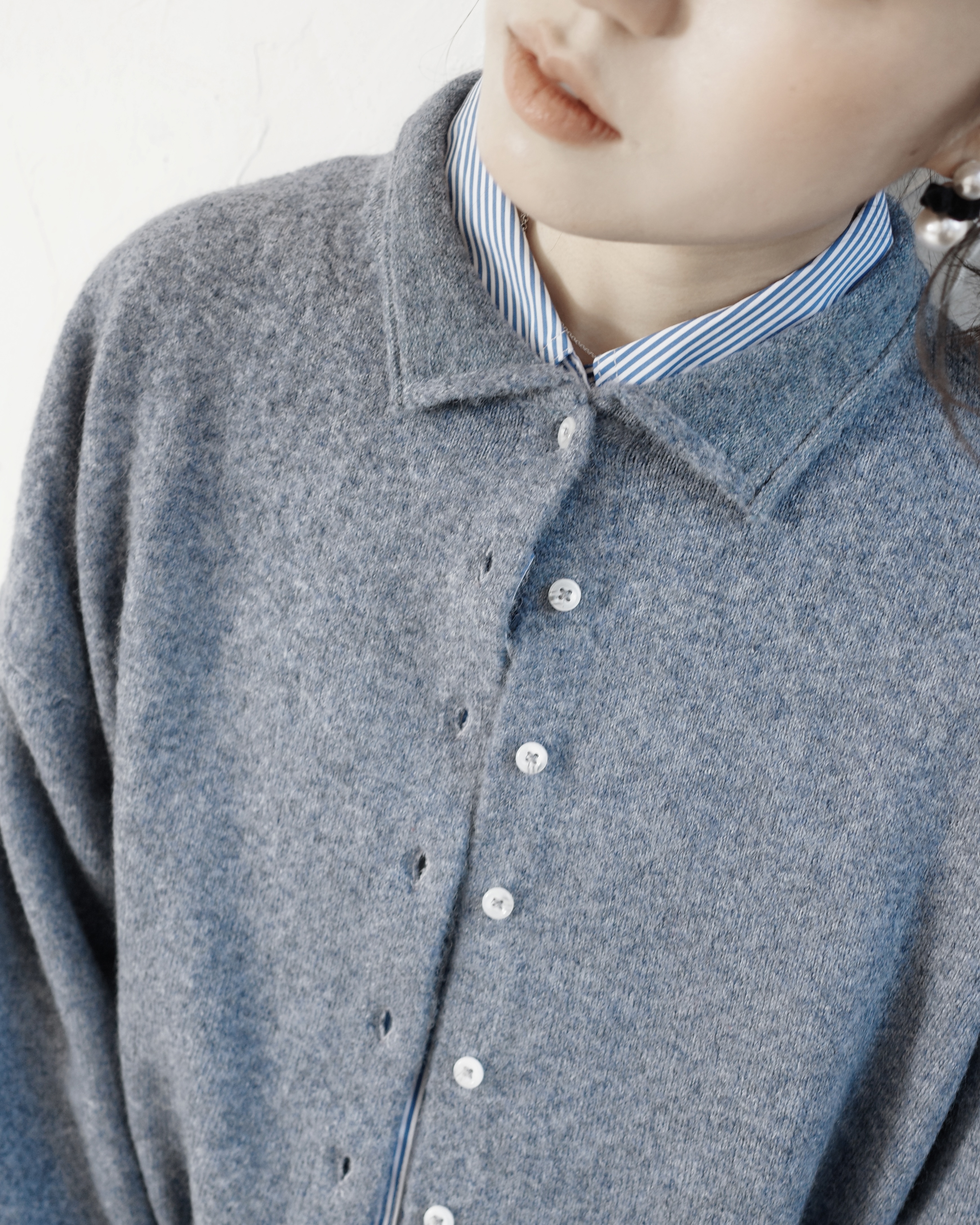 【 Kiki.co made 】Fluffy wool cardigan - Denim Blue