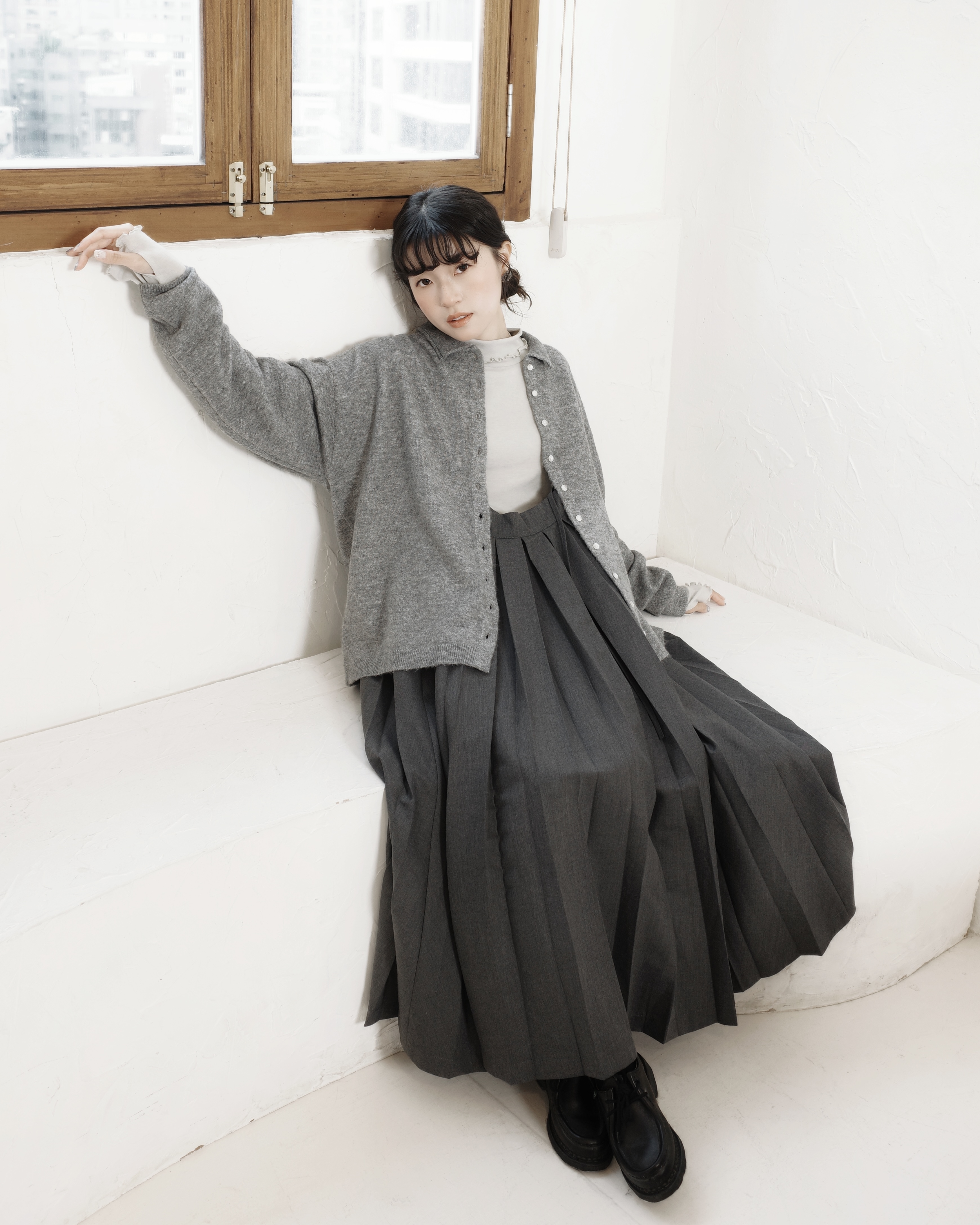 【 Kiki.co made 】Fluffy wool cardigan - Grey