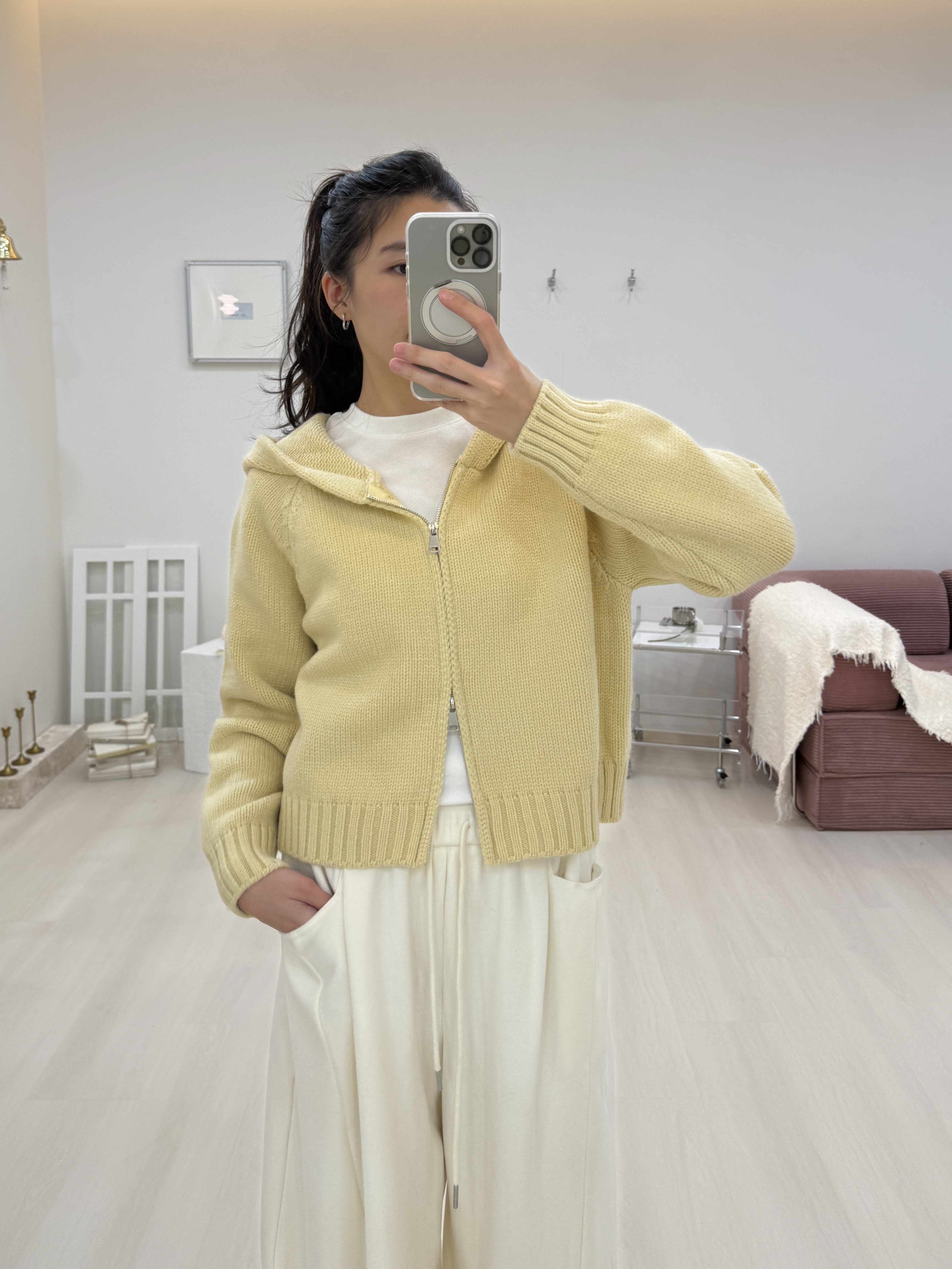 連帽雙向拉鍊毛衣外套