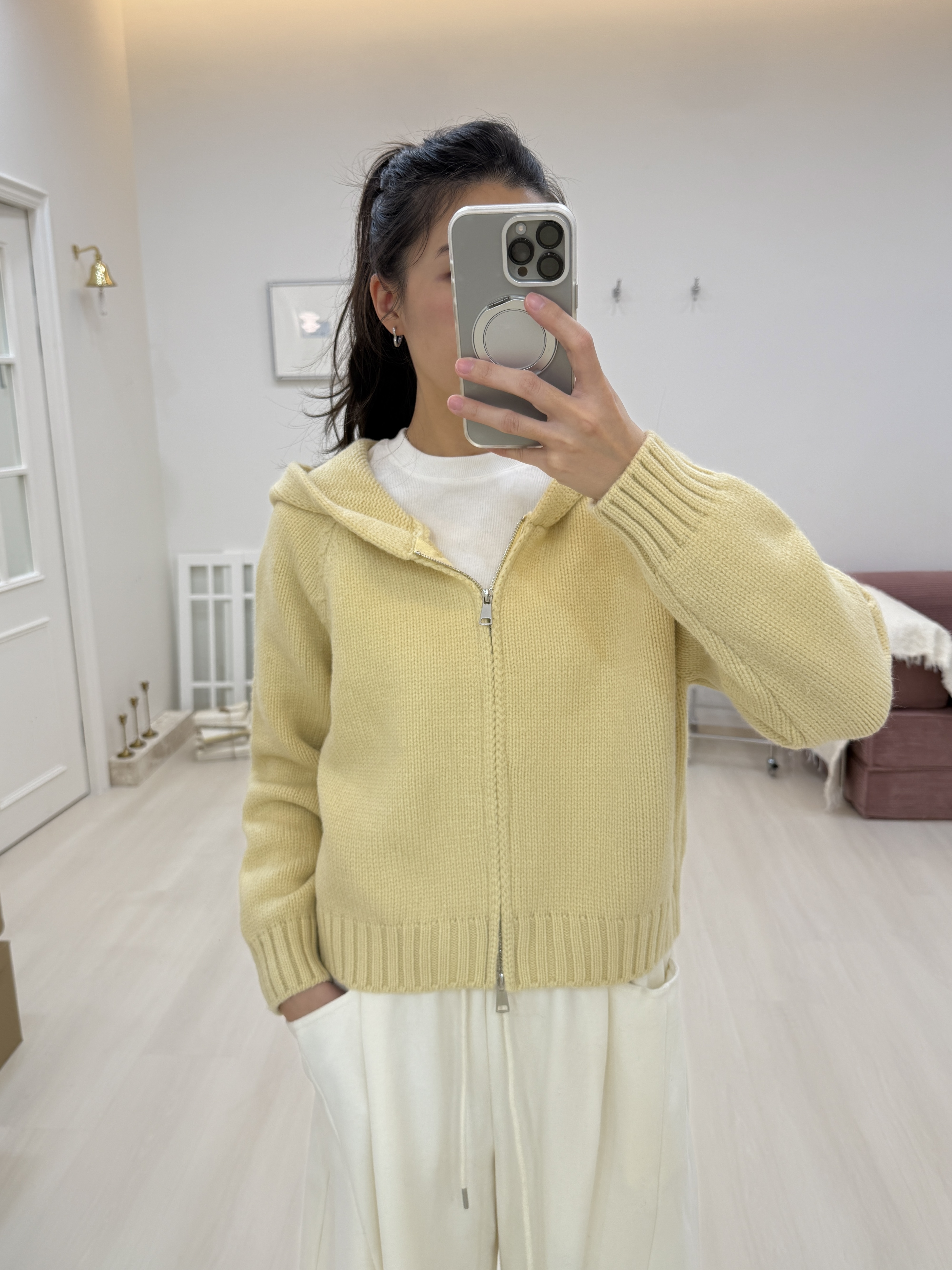 連帽雙向拉鍊毛衣外套