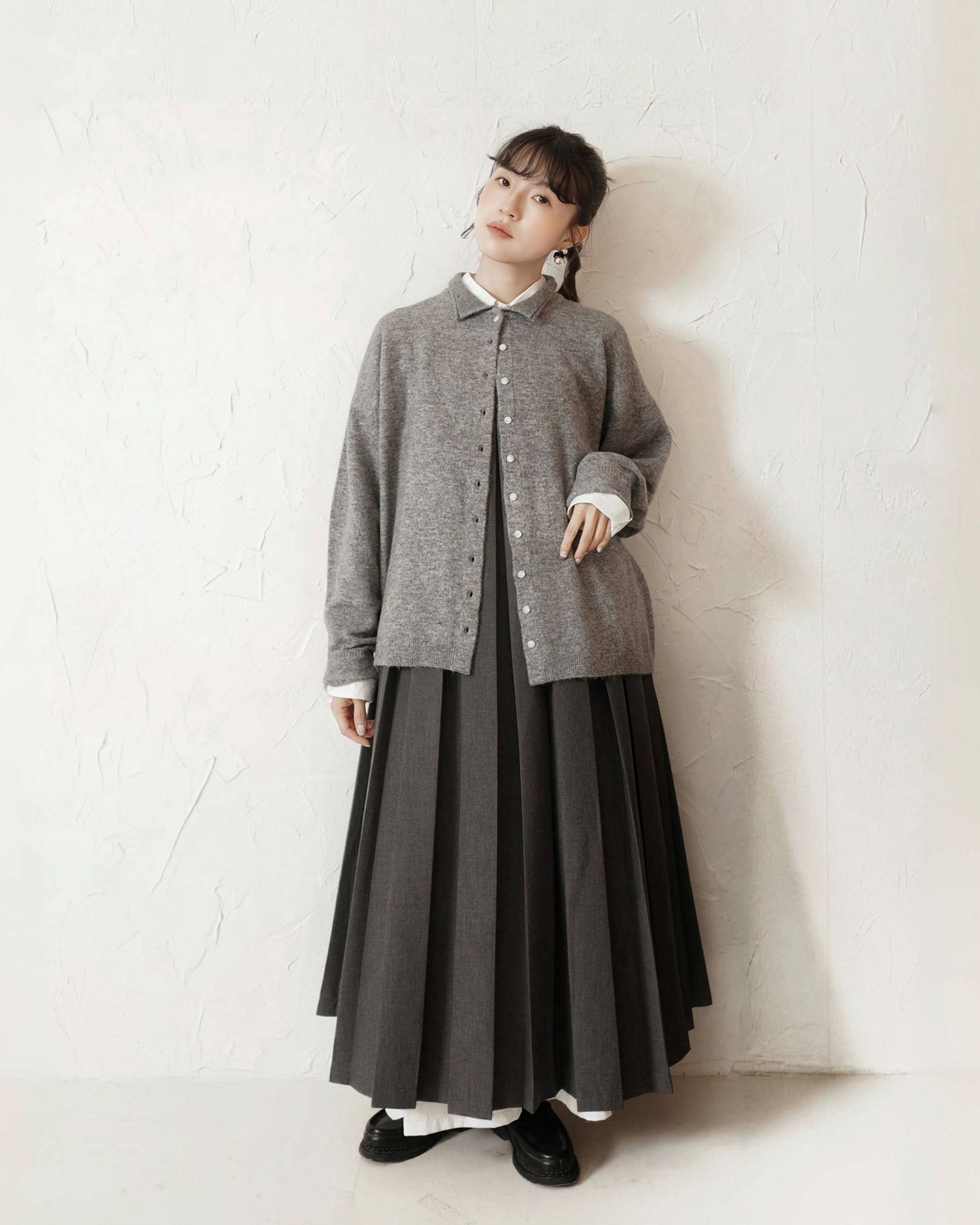 【 Kiki.co made 】Fluffy wool cardigan - Grey