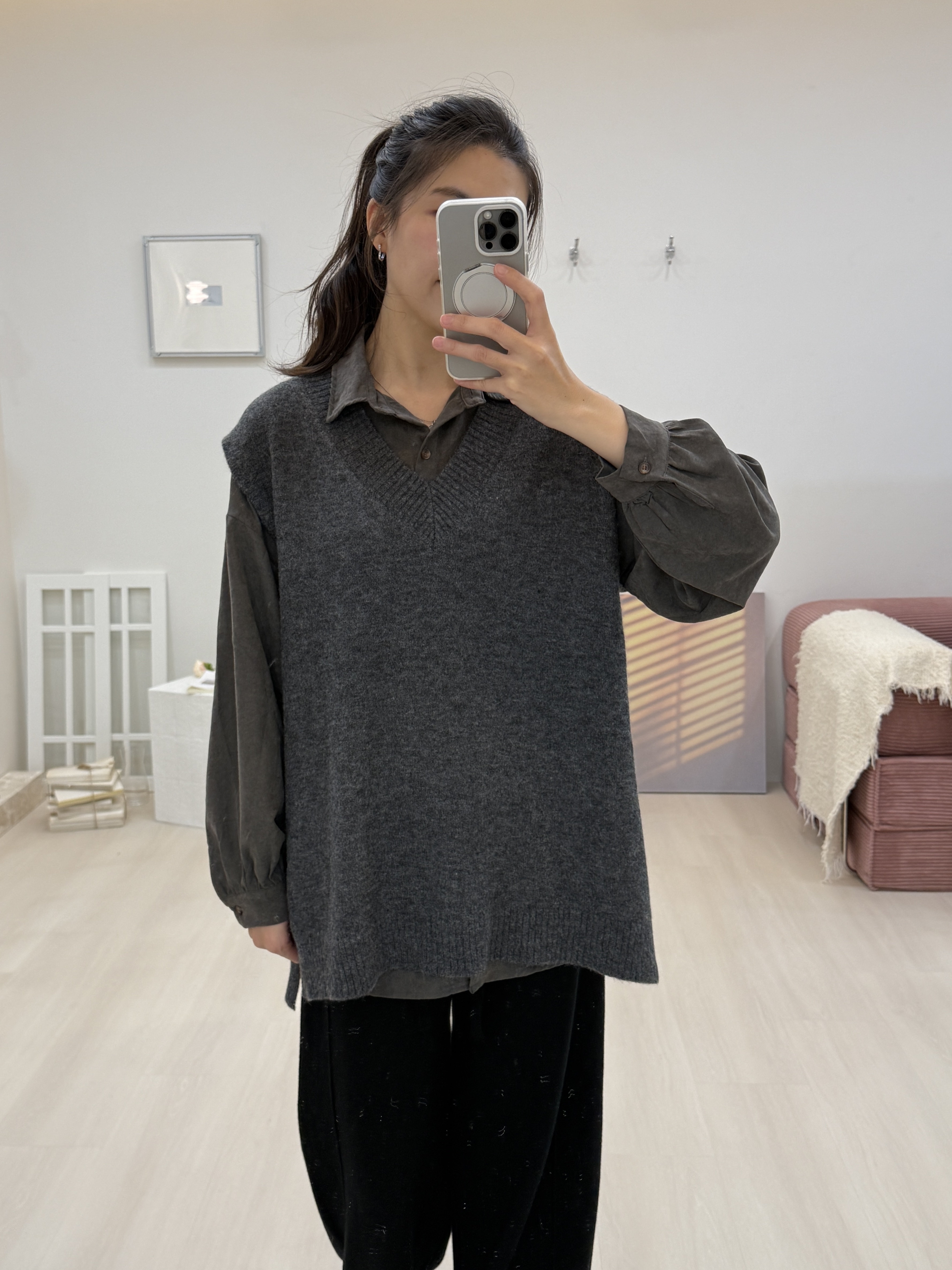 側開衩落肩毛衣背心*2色