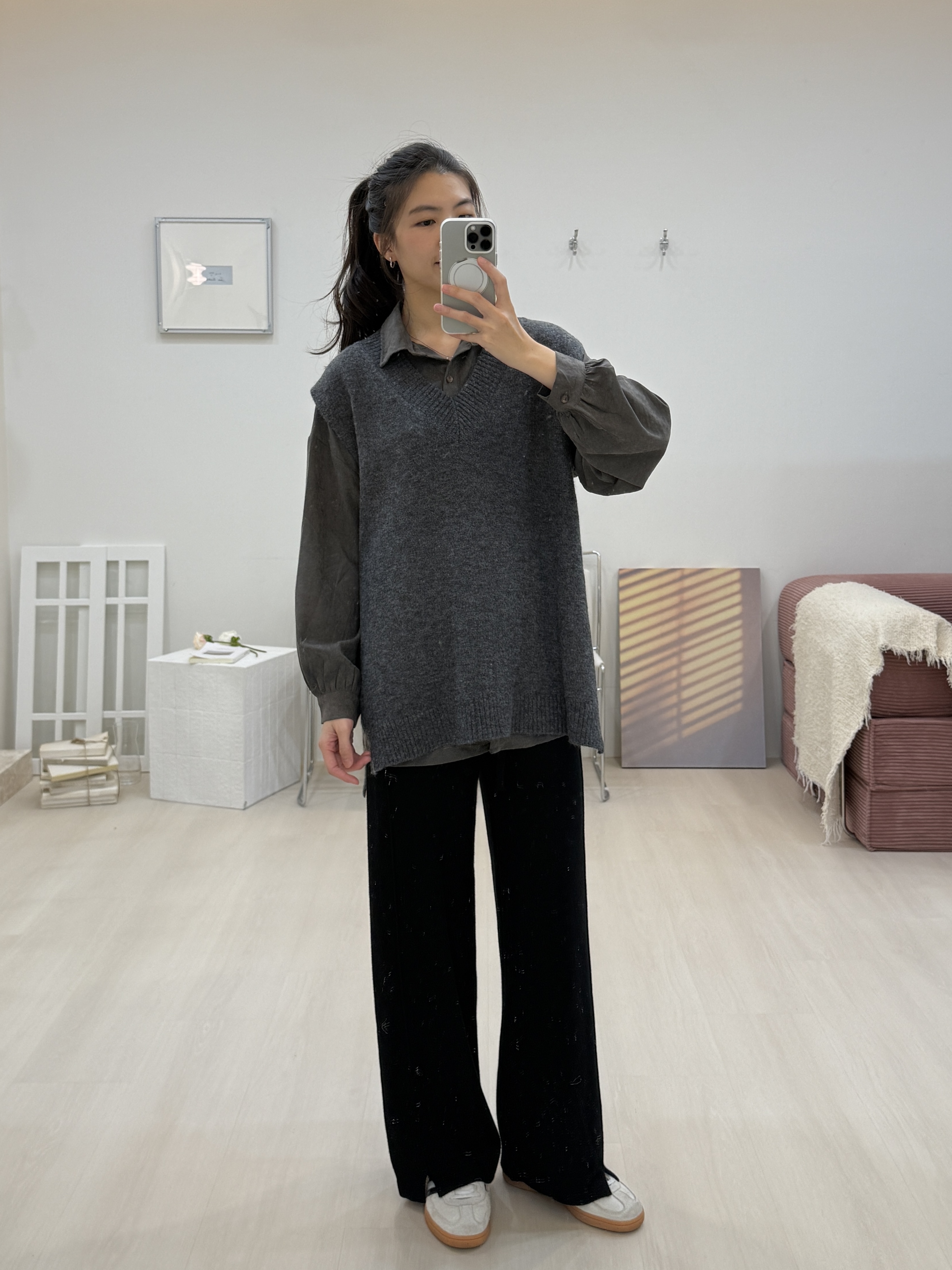 側開衩落肩毛衣背心*2色